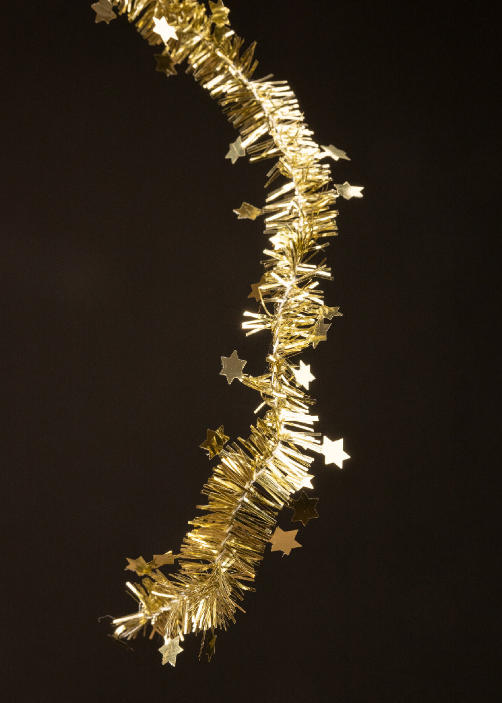 Gold coloured Tinsel Garland With Stars 7m x 3cm