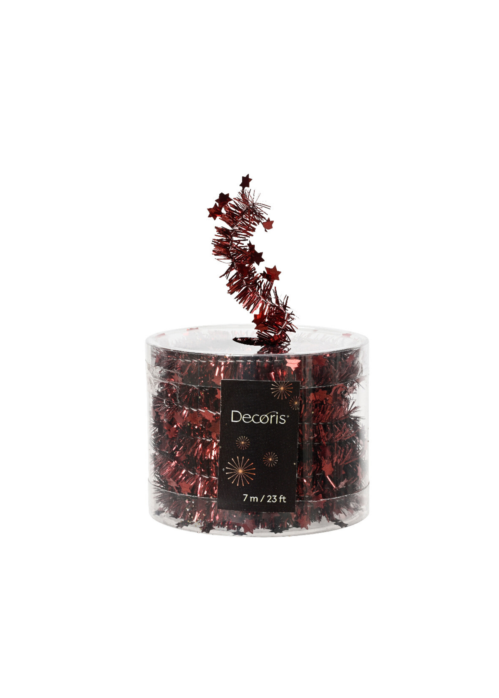 Oxblood Red Tinsel Garland With Stars 7m x .3cm