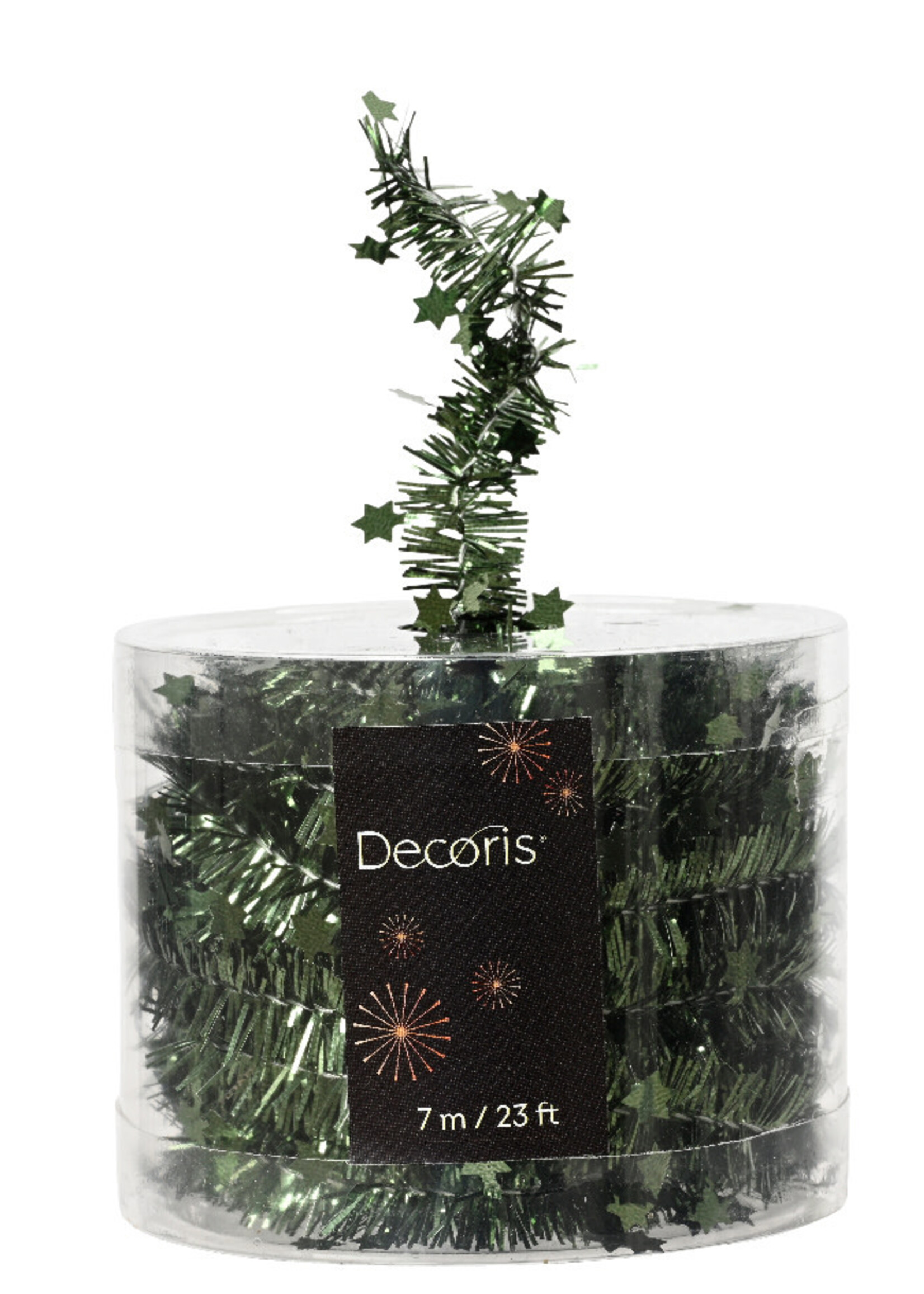 Pine Green Tinsel Garland With Stars 7m x 3cm