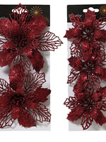Poinsettia Oxblood Red Clip On Plastic - pack of 2 or pack of 3 - Price for one style pack only