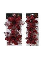 Poinsettia Oxblood Red Clip On Plastic - pack of 2 or pack of 3 - Price for one style pack only