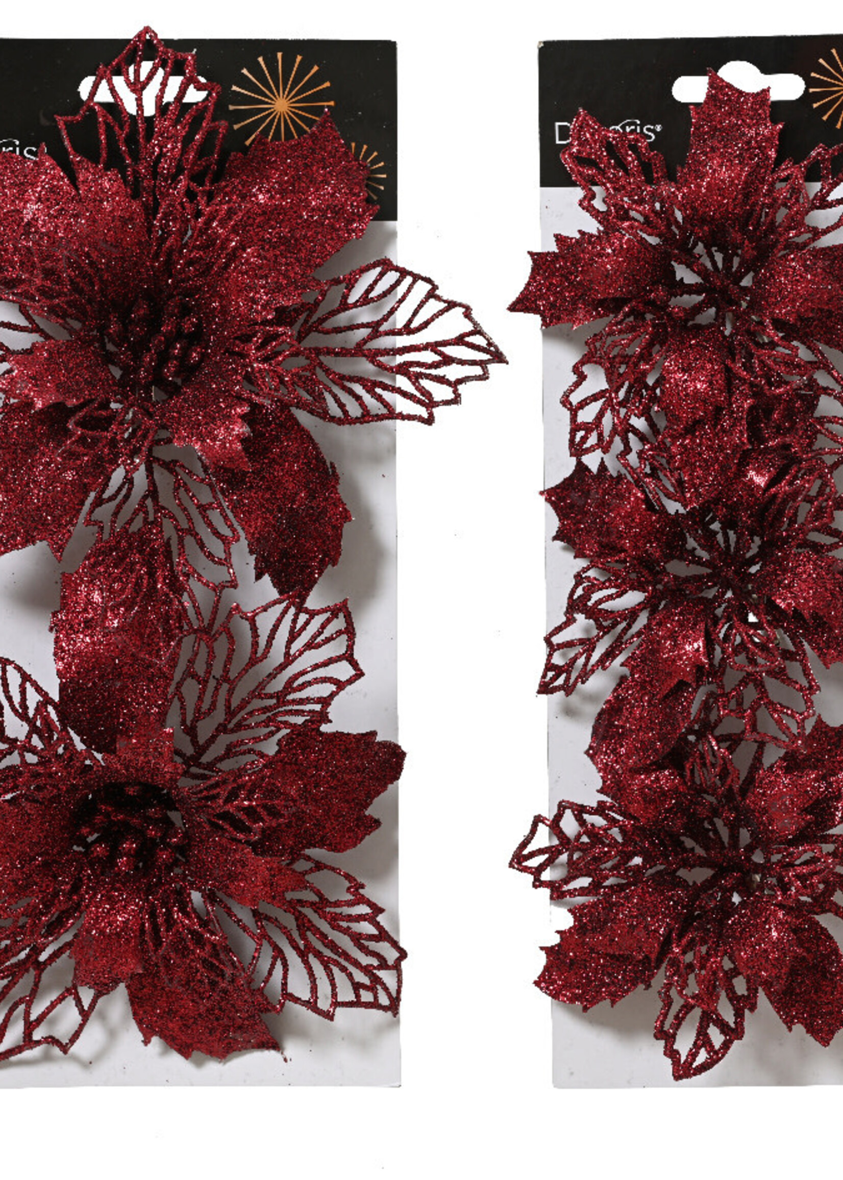 Poinsettia Oxblood Red Clip On Plastic - pack of 2 or pack of 3 - Price for one style pack only