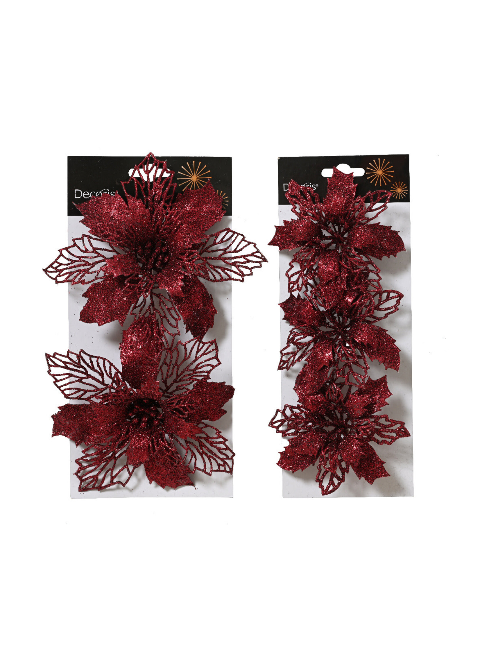 Poinsettia Oxblood Red Clip On Plastic - pack of 2 or pack of 3 - Price for one style pack only