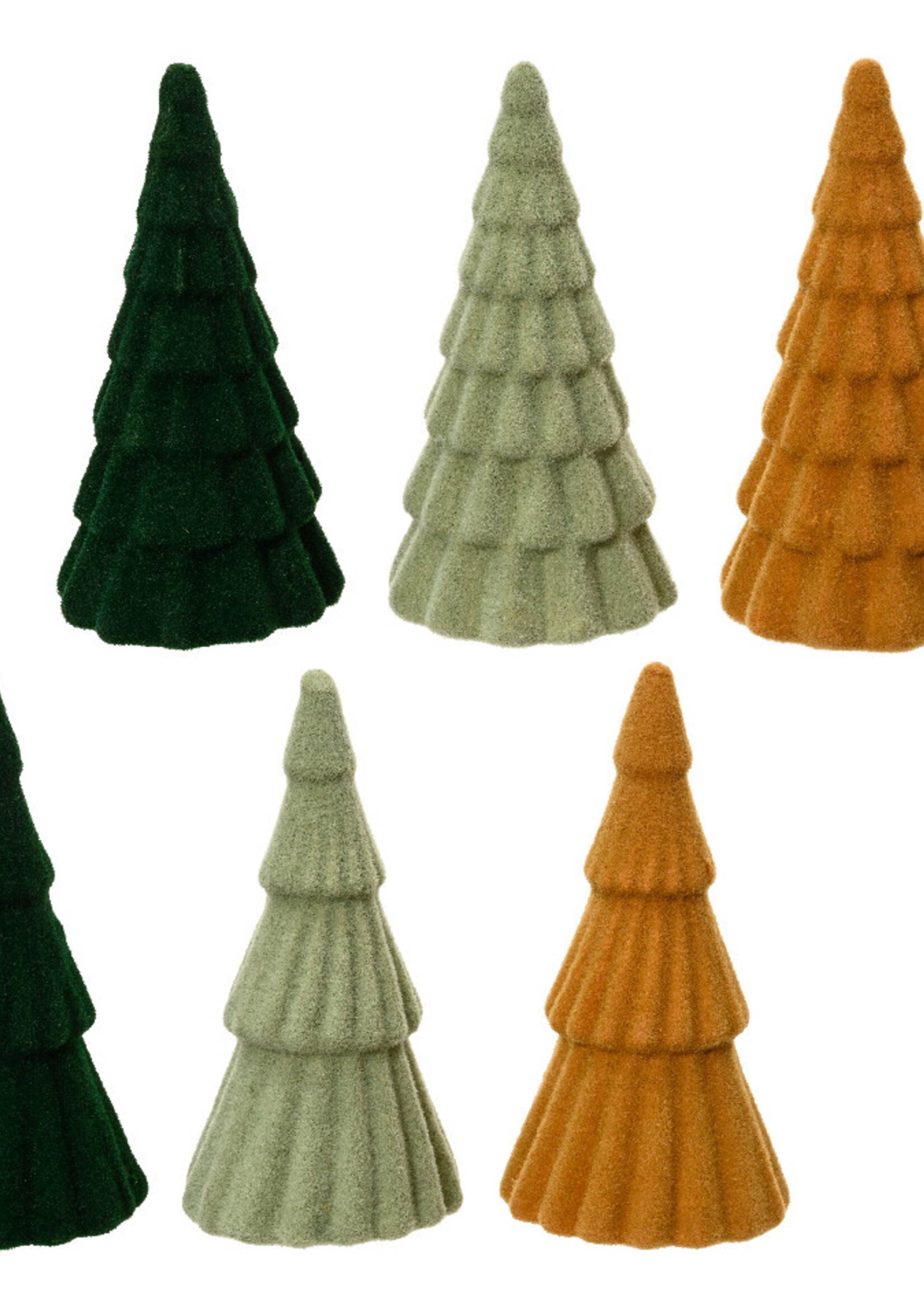 Decoris Flocked Tree Greens or Yellow 30cm - Price is for one