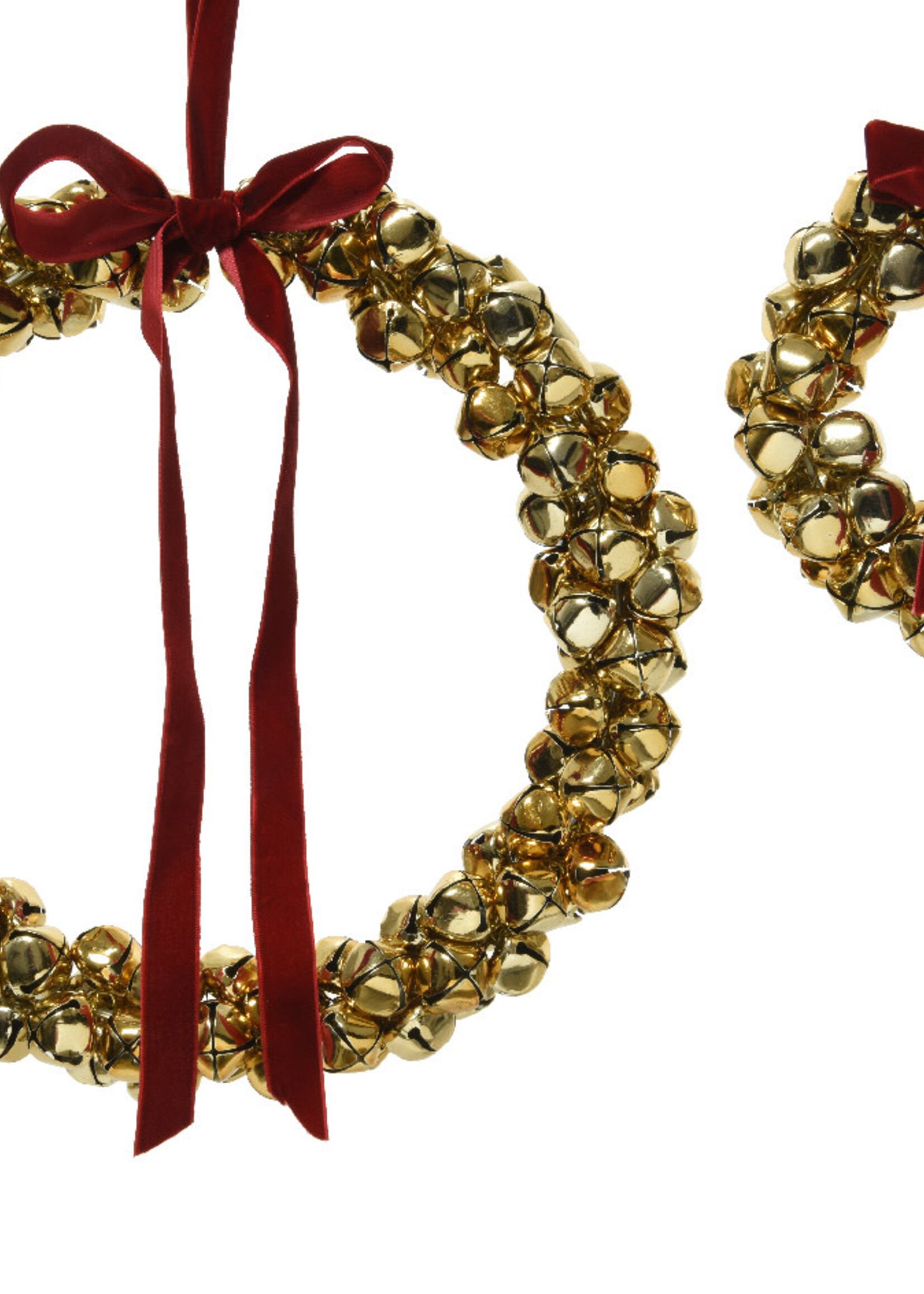 Decoris Bell Gold Wreath With Red Bow Large  25cm