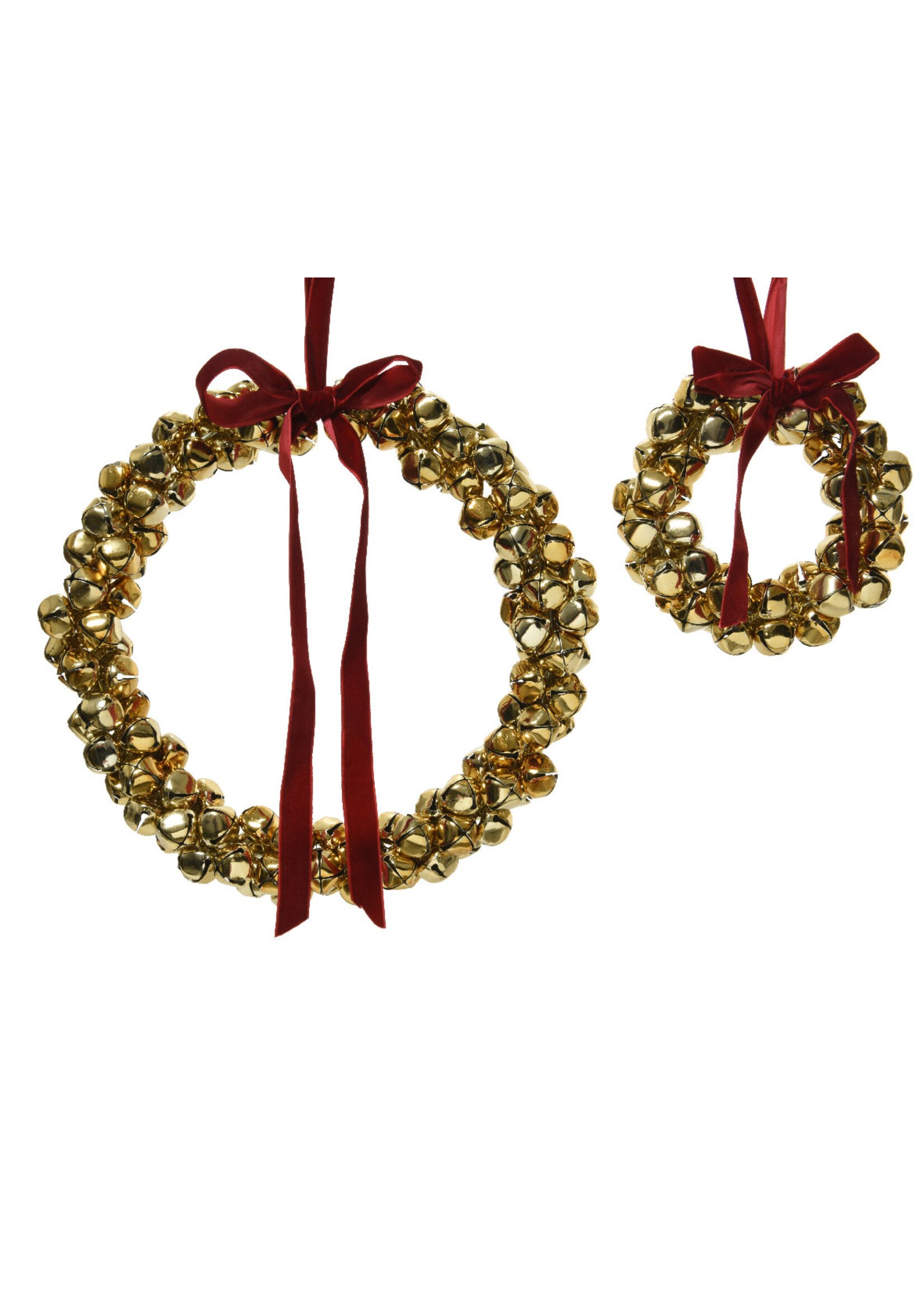 Decoris Bell Gold Wreath With Red Bow Large  25cm