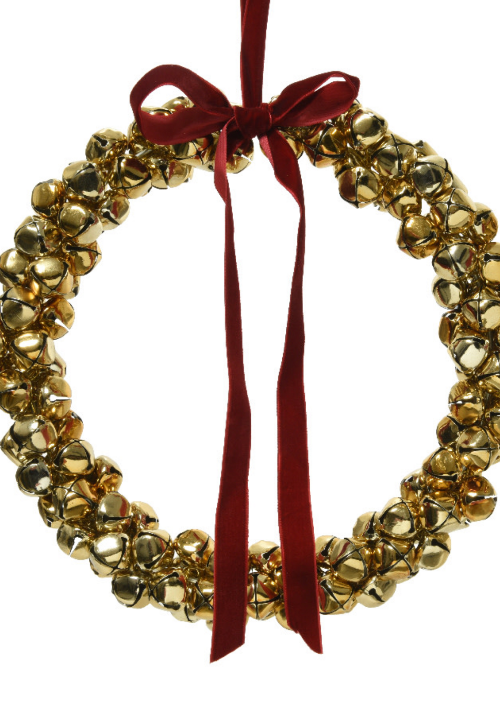 Decoris Bell Gold Wreath With Red Bow Large  25cm