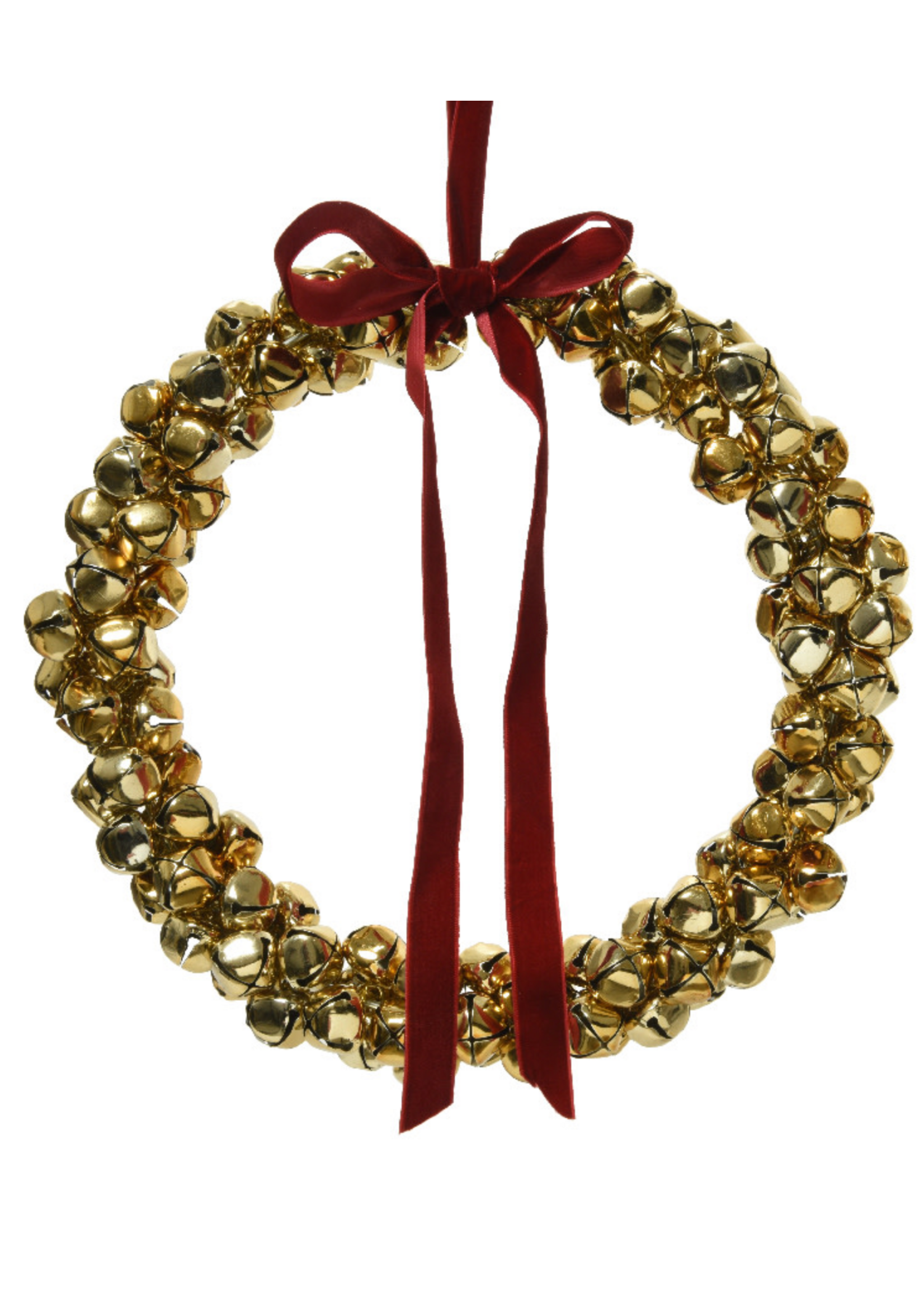 Decoris Bell Gold Wreath With Red Bow Large  25cm