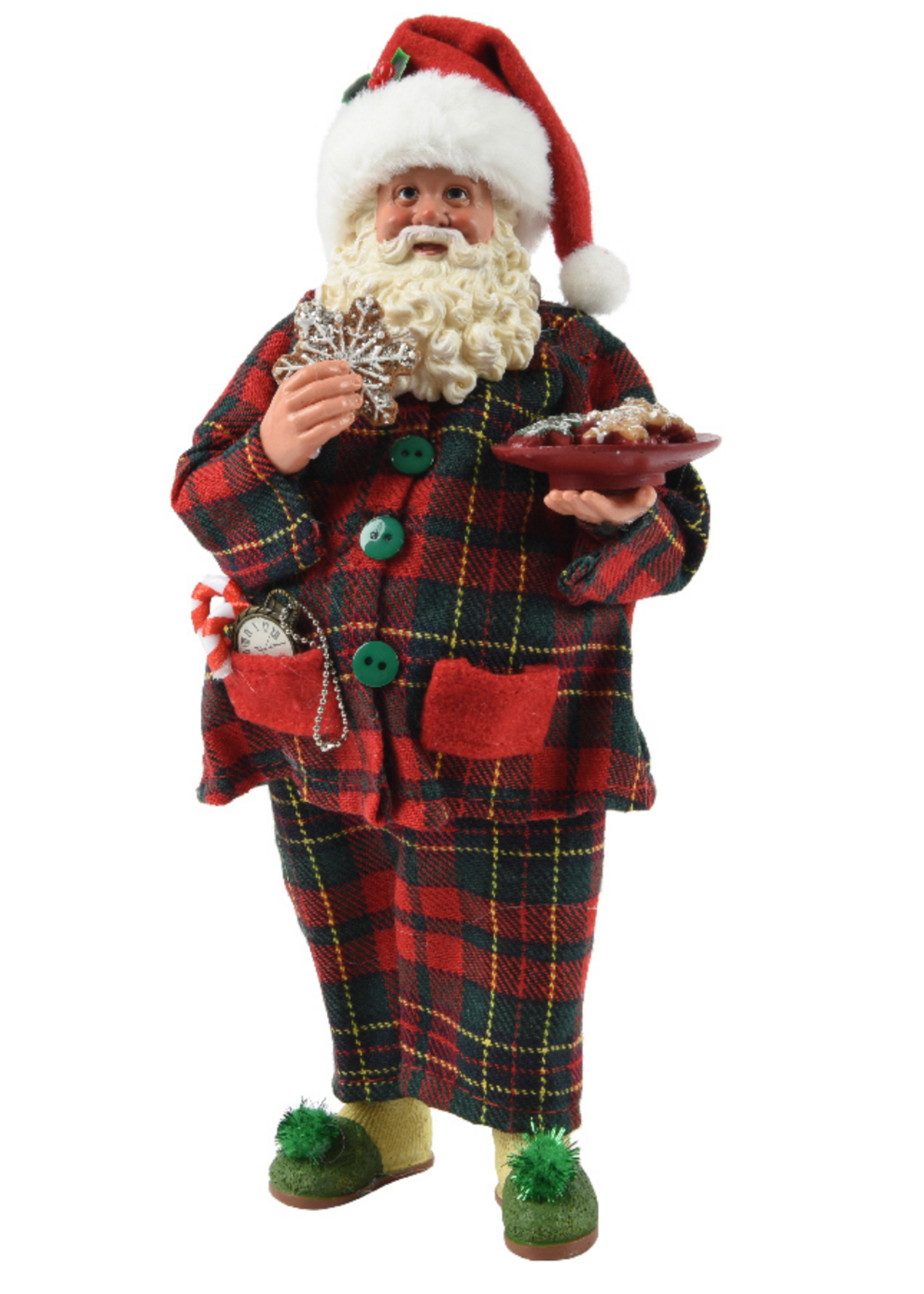 Decoris standing santa in tartan with cookies