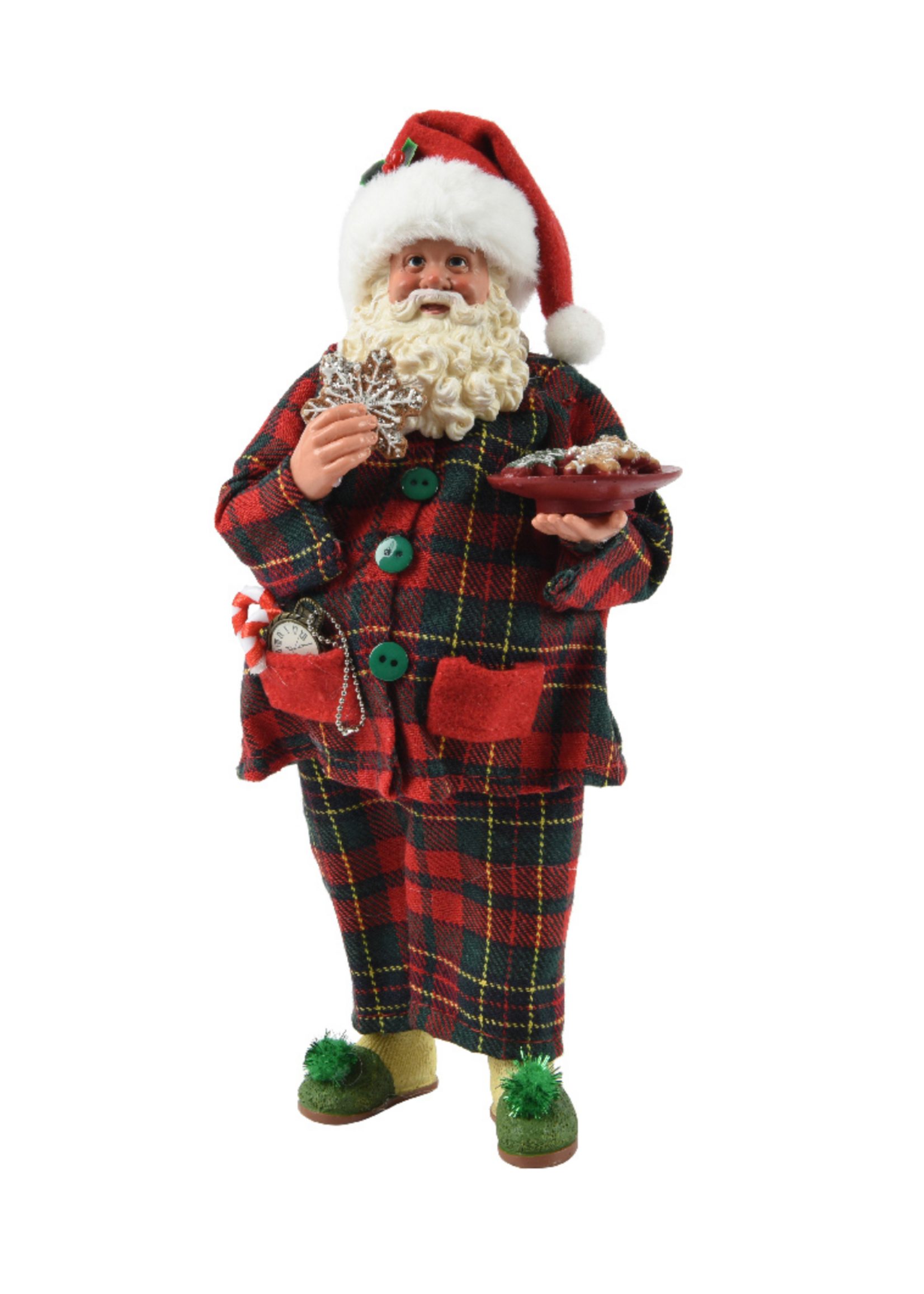 Decoris standing santa in tartan with cookies