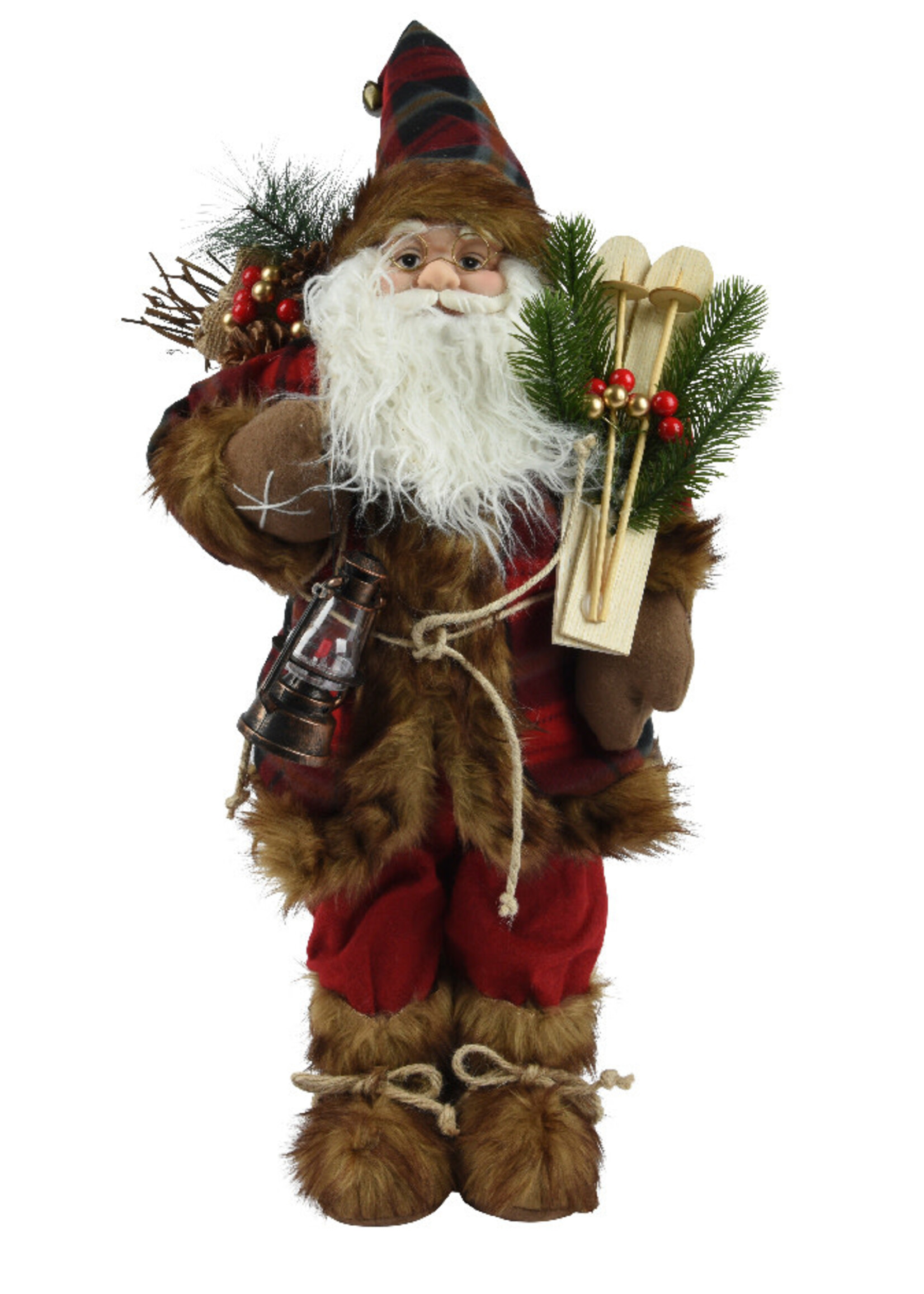 Decoris Standing Santa with skis sack and lantern 60cm (26x18x60cm)