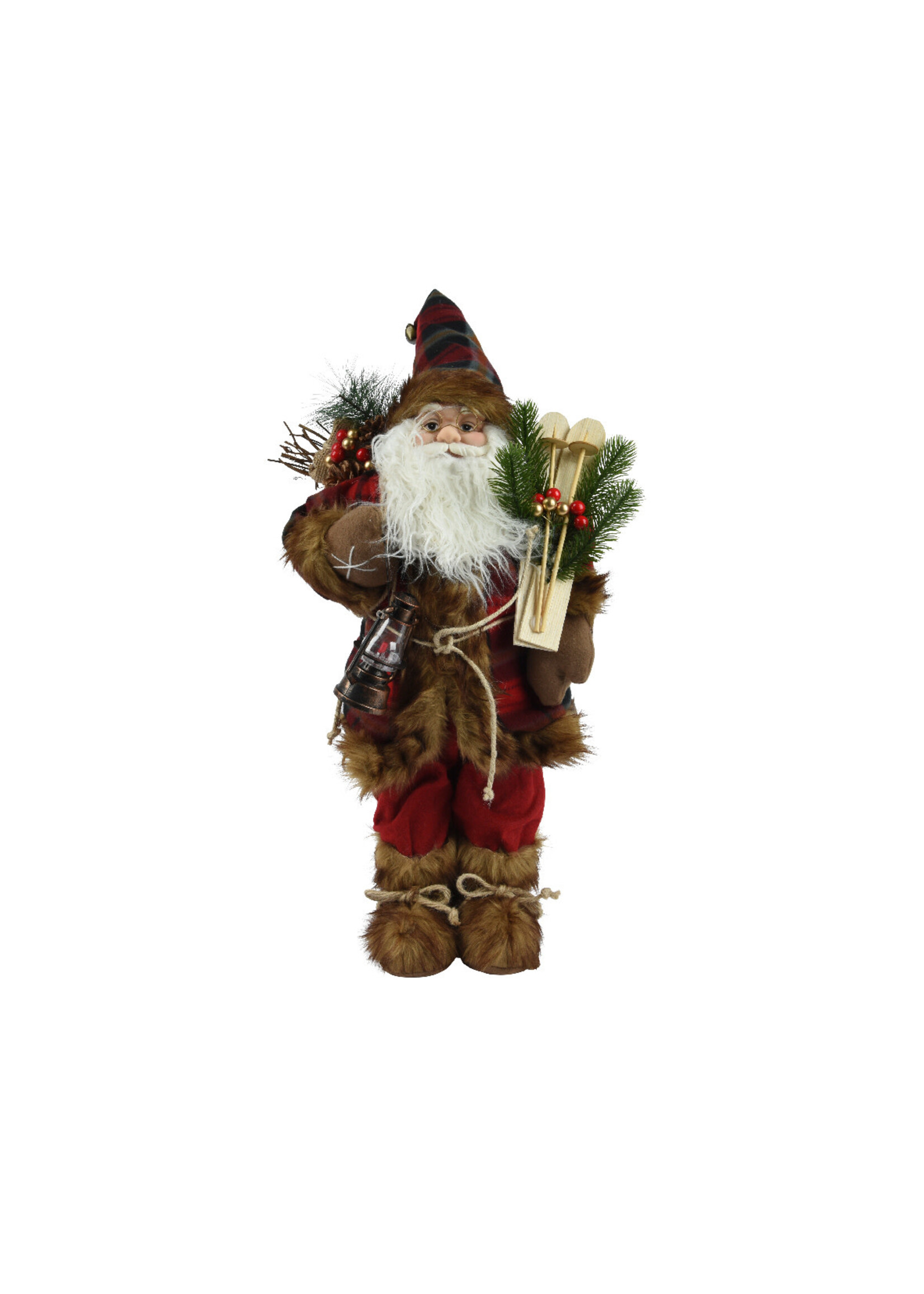 Decoris Standing Santa with skis sack and lantern 60cm (26x18x60cm)