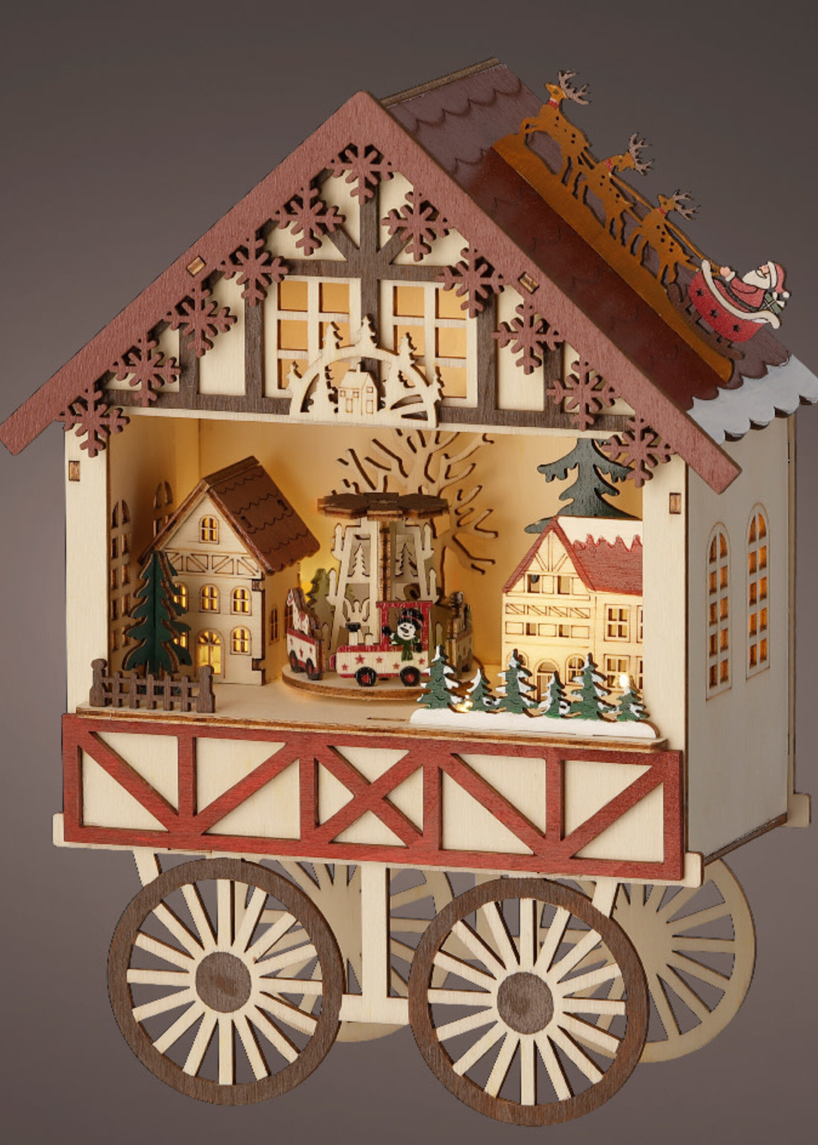 Lumineo Wooden Cart Scene  with motion 27cm