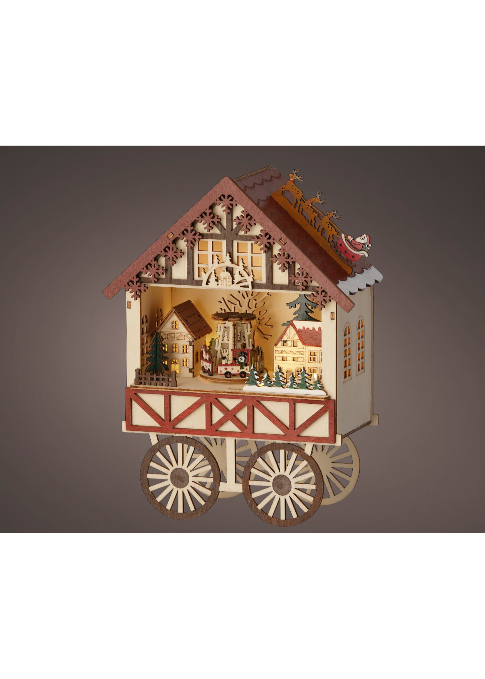 Lumineo Wooden Cart Scene  with motion 27cm