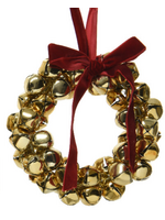 Decoris Bell Gold Wreath With Red Bow Small 13cm