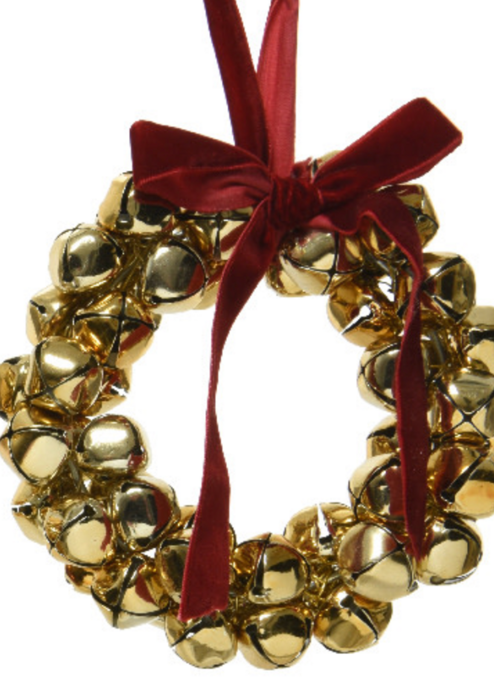 Decoris Bell Gold Wreath With Red Bow Small 13cm