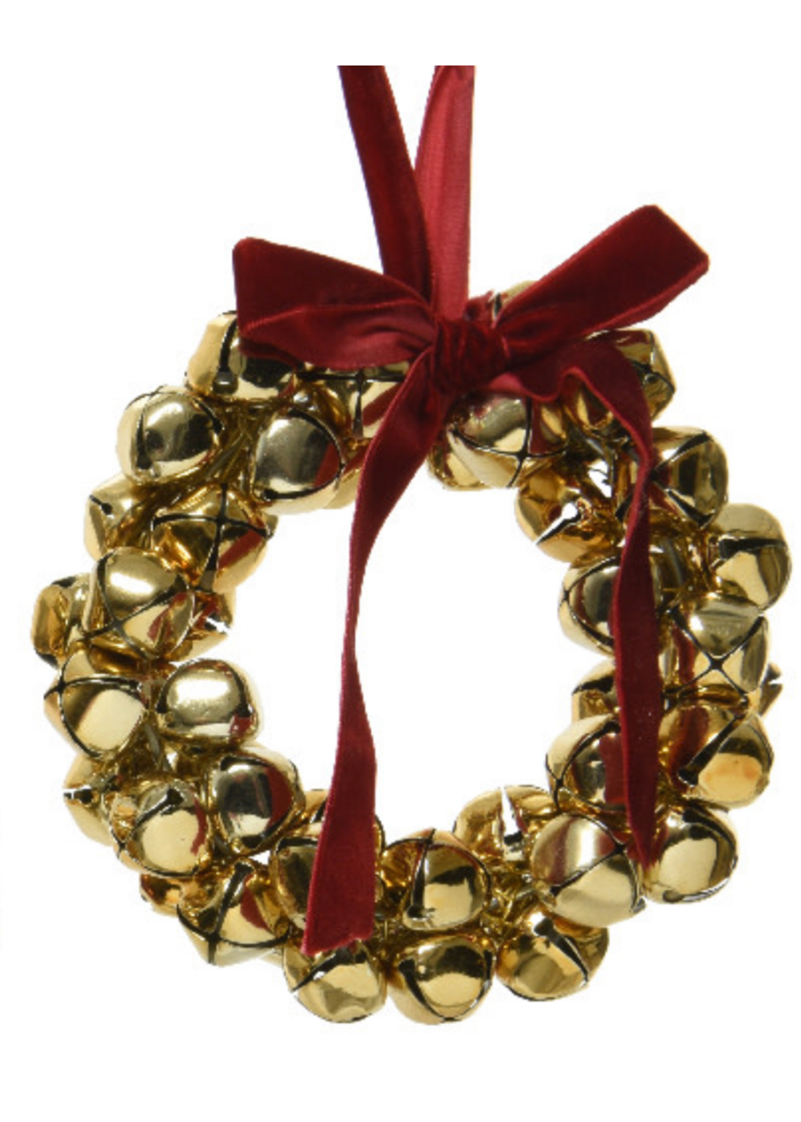 Decoris Bell Gold Wreath With Red Bow Small 13cm