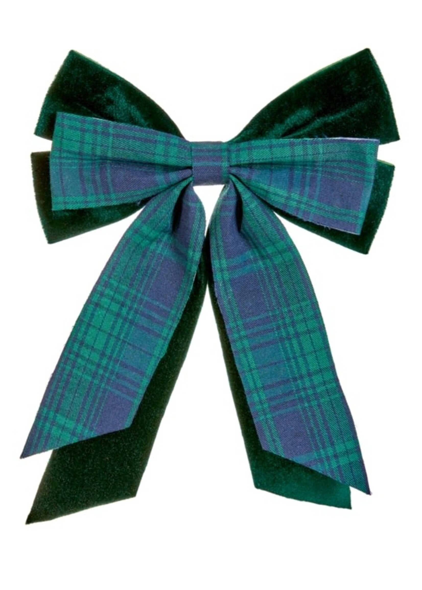 Premier Tartan and Emerald green velour bow 30cm