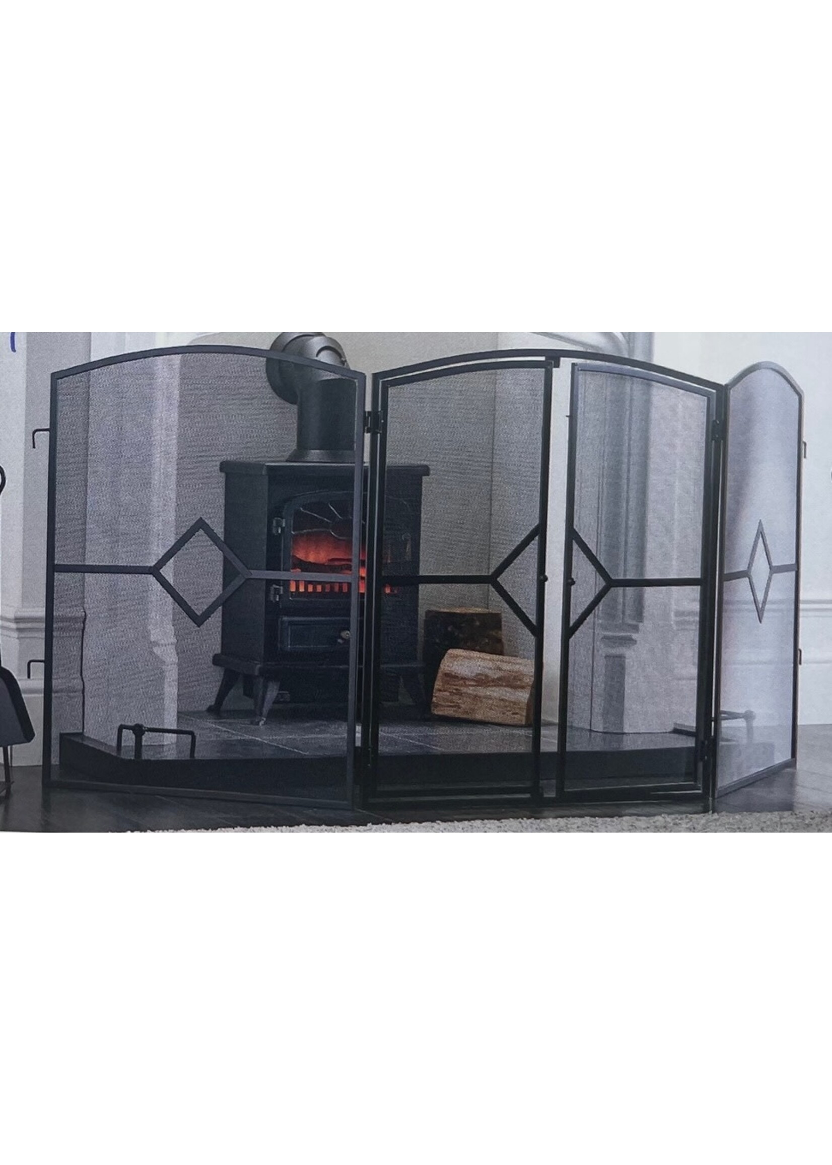 inglenook Stove / log burner fire guard with doors 81 x 71 x 60cm and diamond pattern