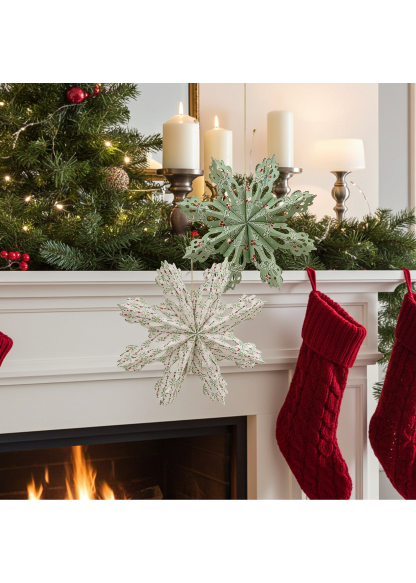 Decoris Paper Snowflake Hanging Decoration 28cm Green or White - Price is for one