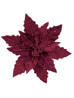 Premier Burgundy Velvet Poinsettia With Glitter Clip On  31cm