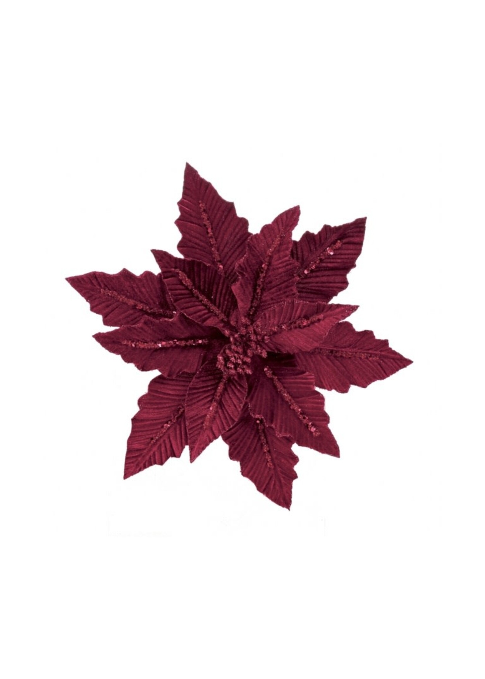 Premier Burgundy Velvet Poinsettia With Glitter Clip On  31cm