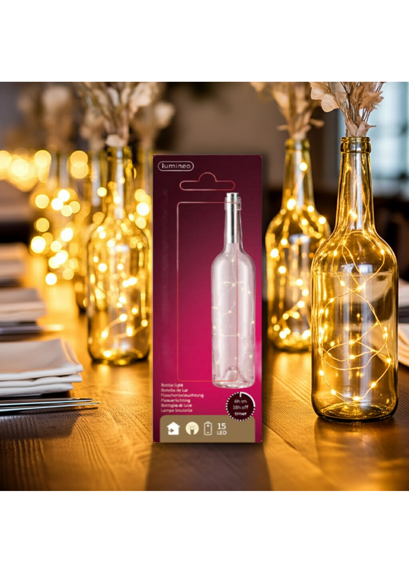 Lumineo Bottle Lights 15 LED Warm White With Timer