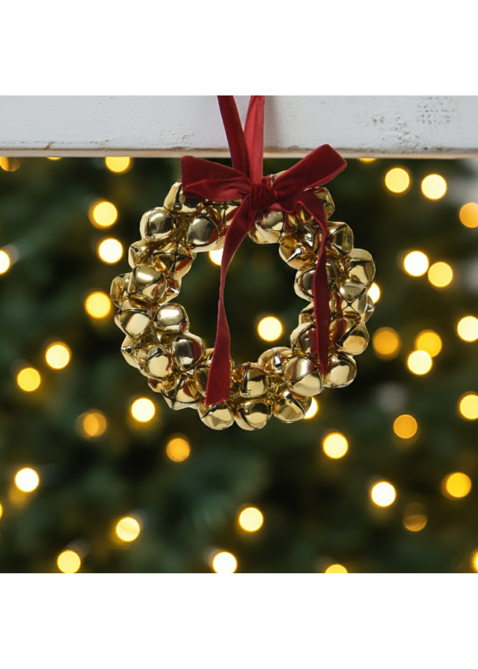 Decoris Bell Gold Wreath With Red Bow Small 13cm