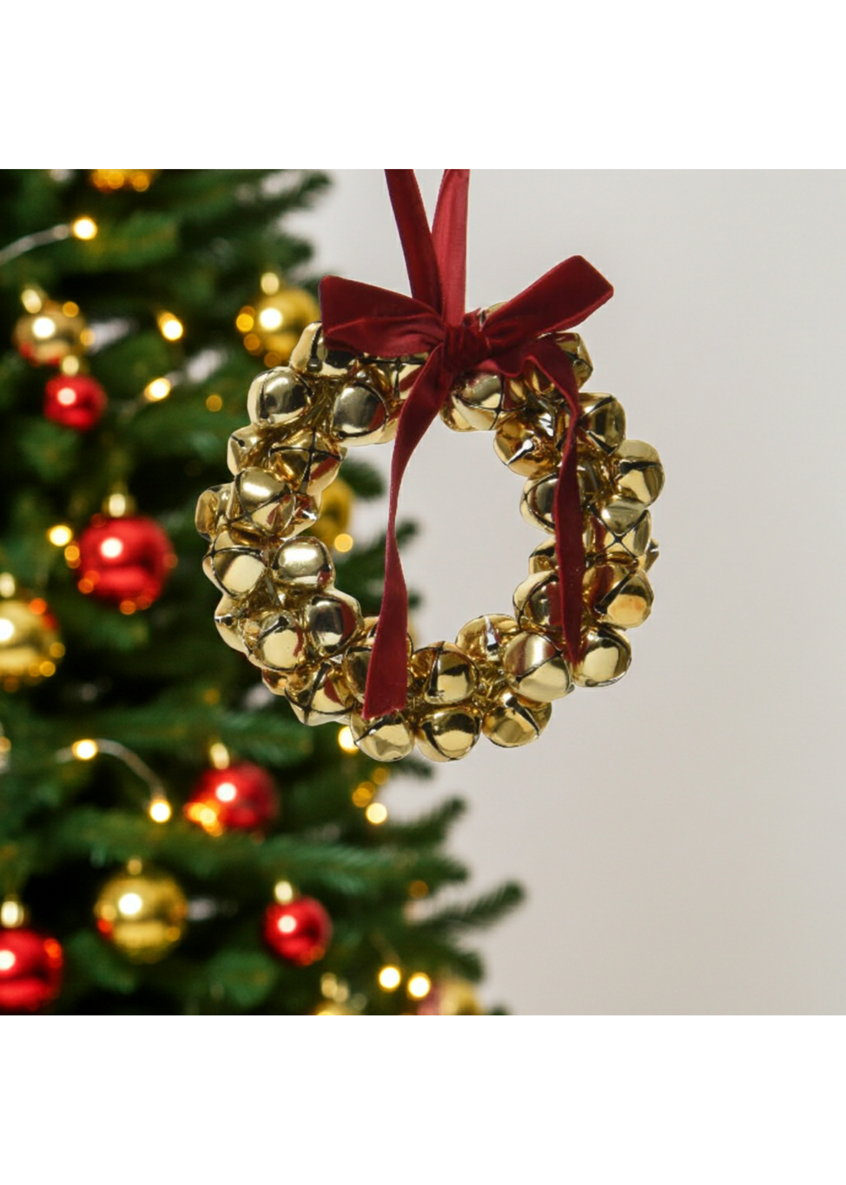 Decoris Bell Gold Wreath With Red Bow Small 13cm