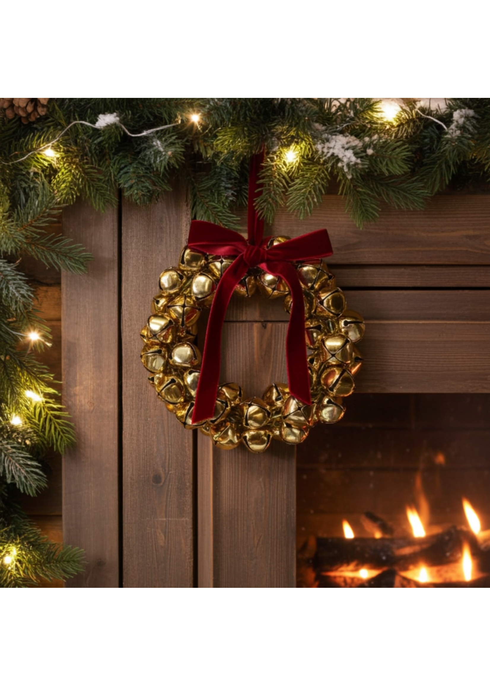 Decoris Bell Gold Wreath With Red Bow Small 13cm