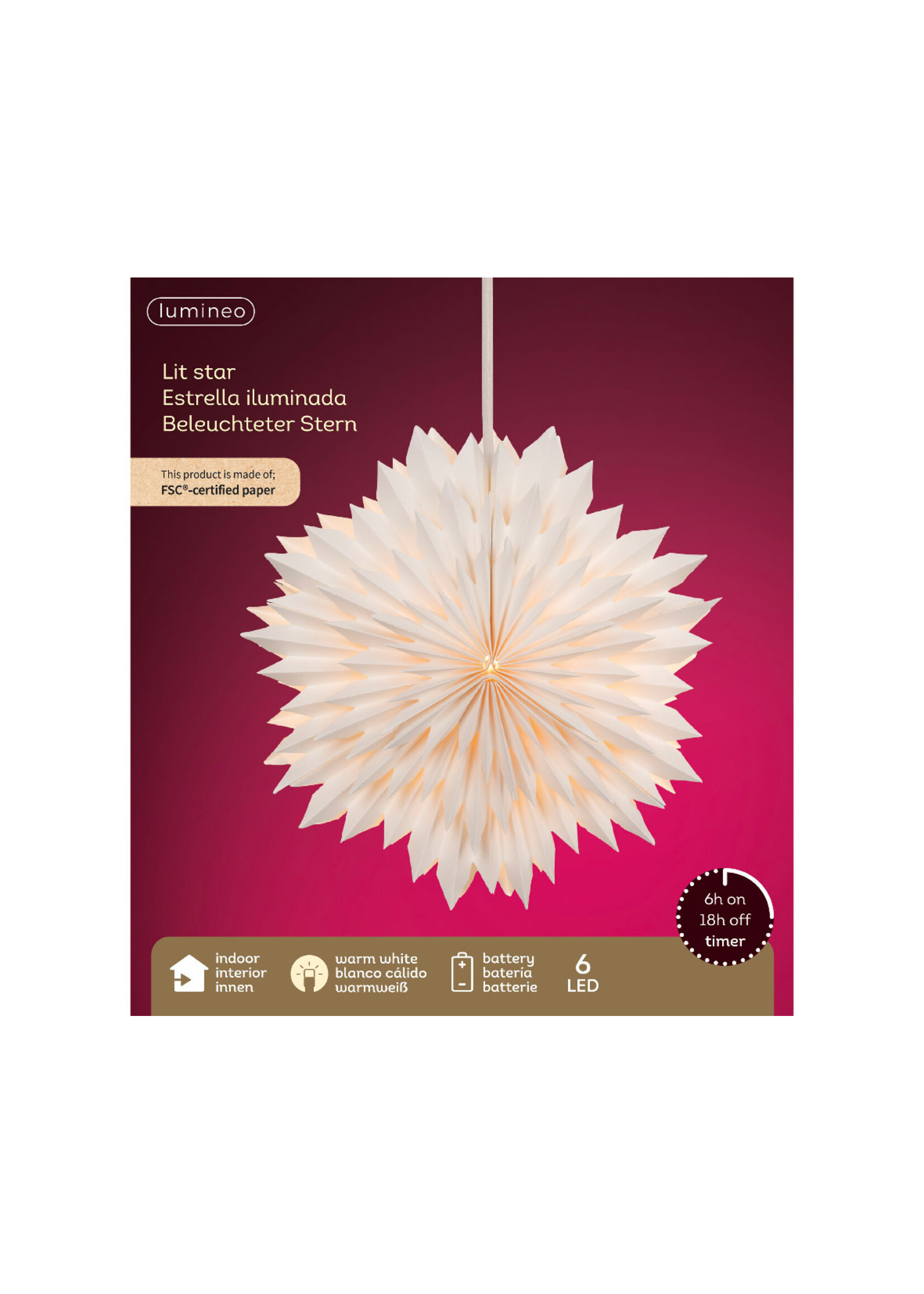 Lumineo Star Light up LED Warm White - Battery Indoor  D.38cm L.7cm