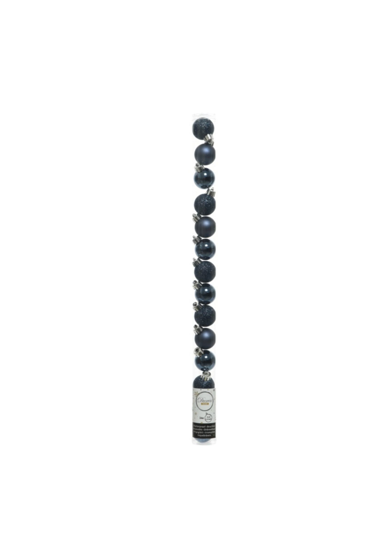 Decoris Night Blue Mini Shatterproof Baubles Shiny, Glitter, Matt 14 Pack