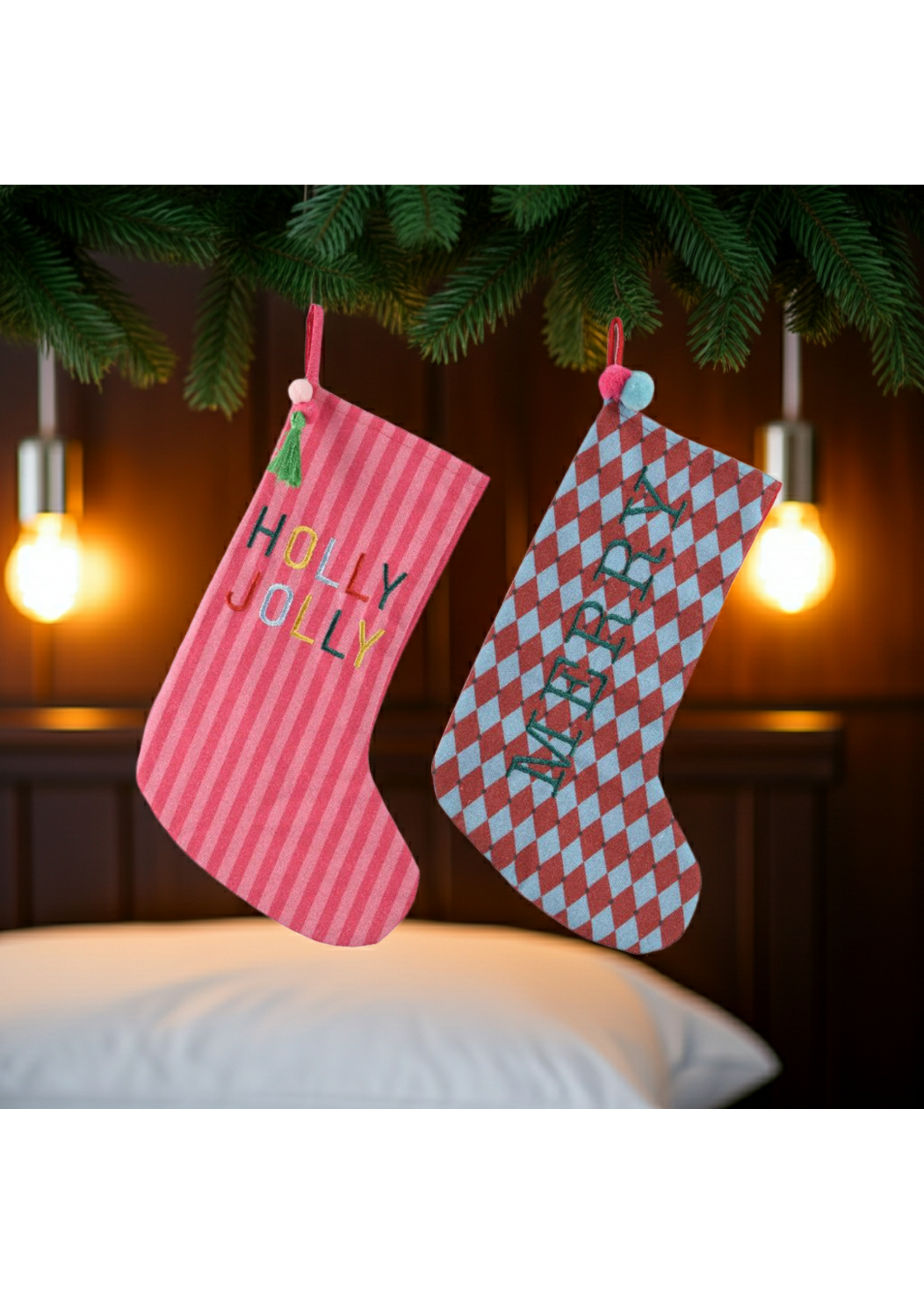 Decoris Stripe or Diamond Fun Stockings - Red, Pink, Blue Price is for one