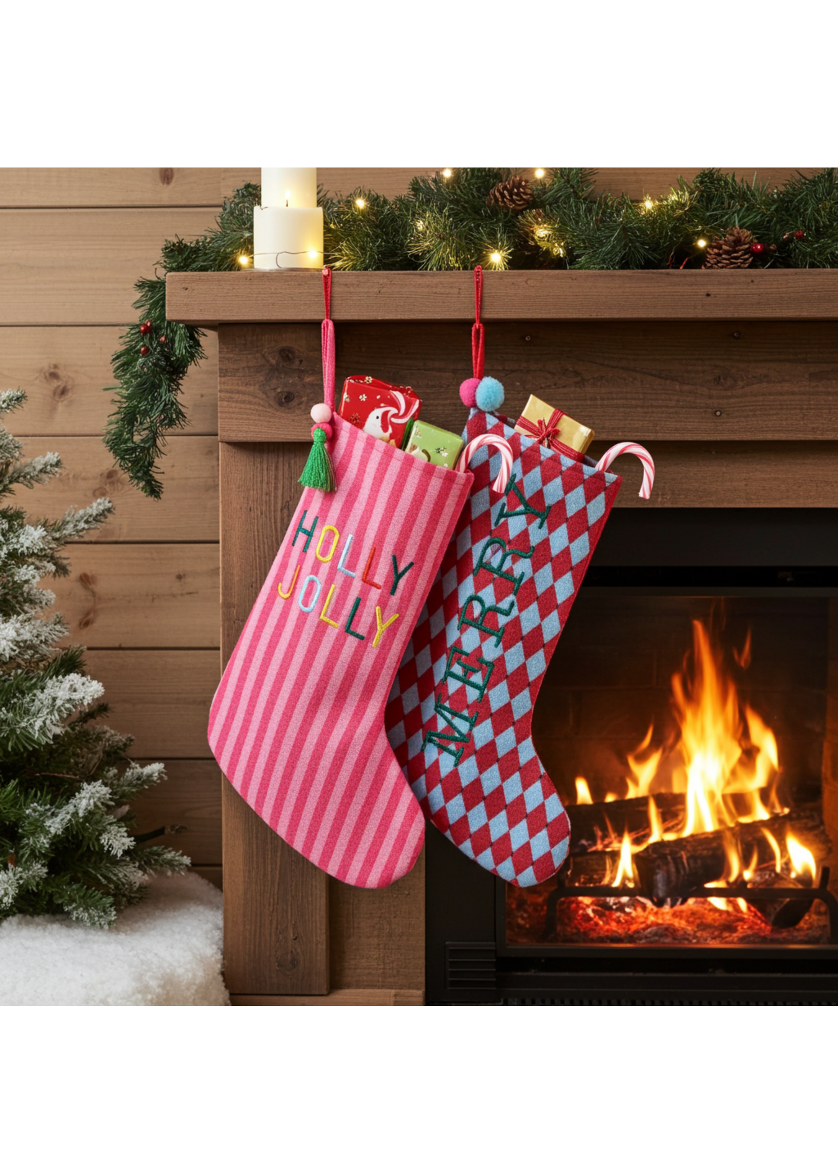 Decoris Stripe or Diamond Fun Stockings - Red, Pink, Blue Price is for one