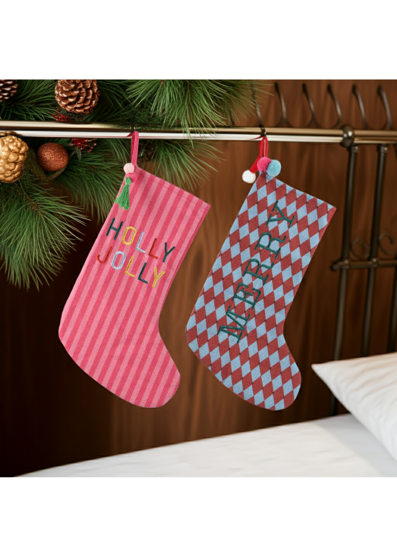 Decoris Stripe or Diamond Fun Stockings - Red, Pink, Blue Price is for one