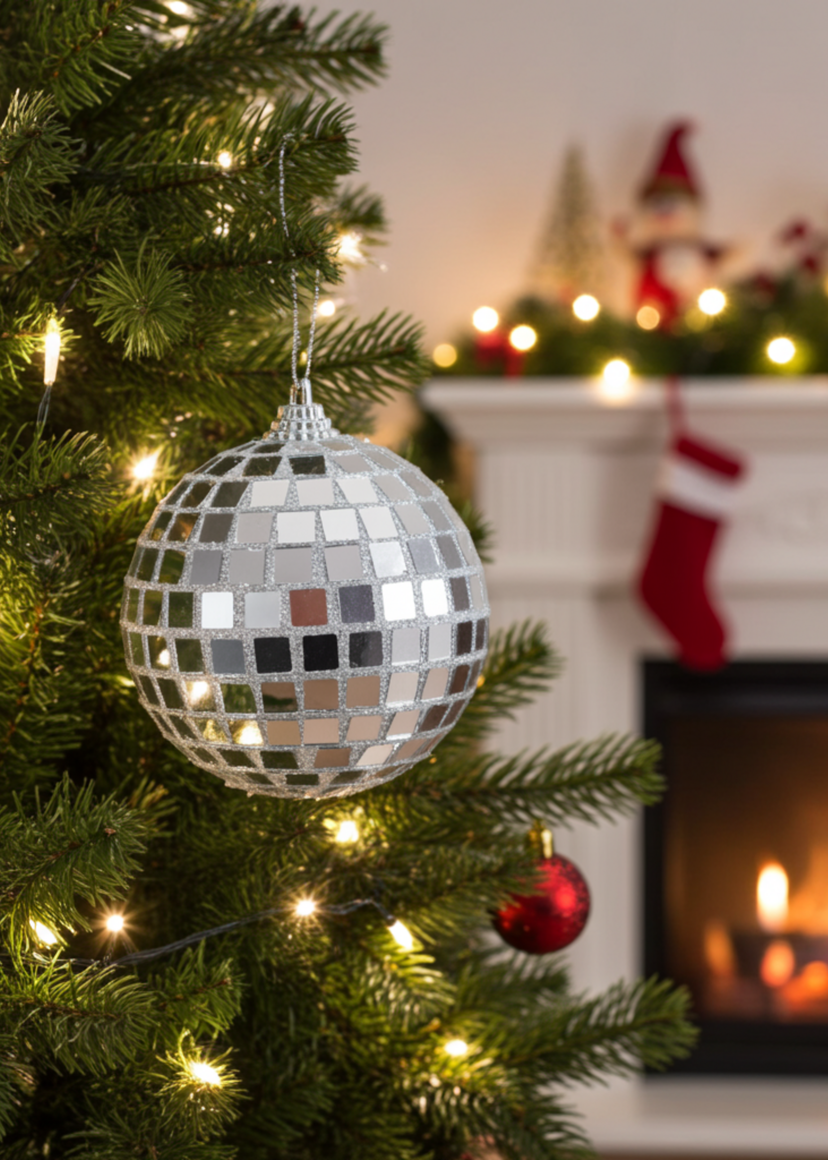 Decoris Disco Mirror Ball Bauble 8cm foam fabric