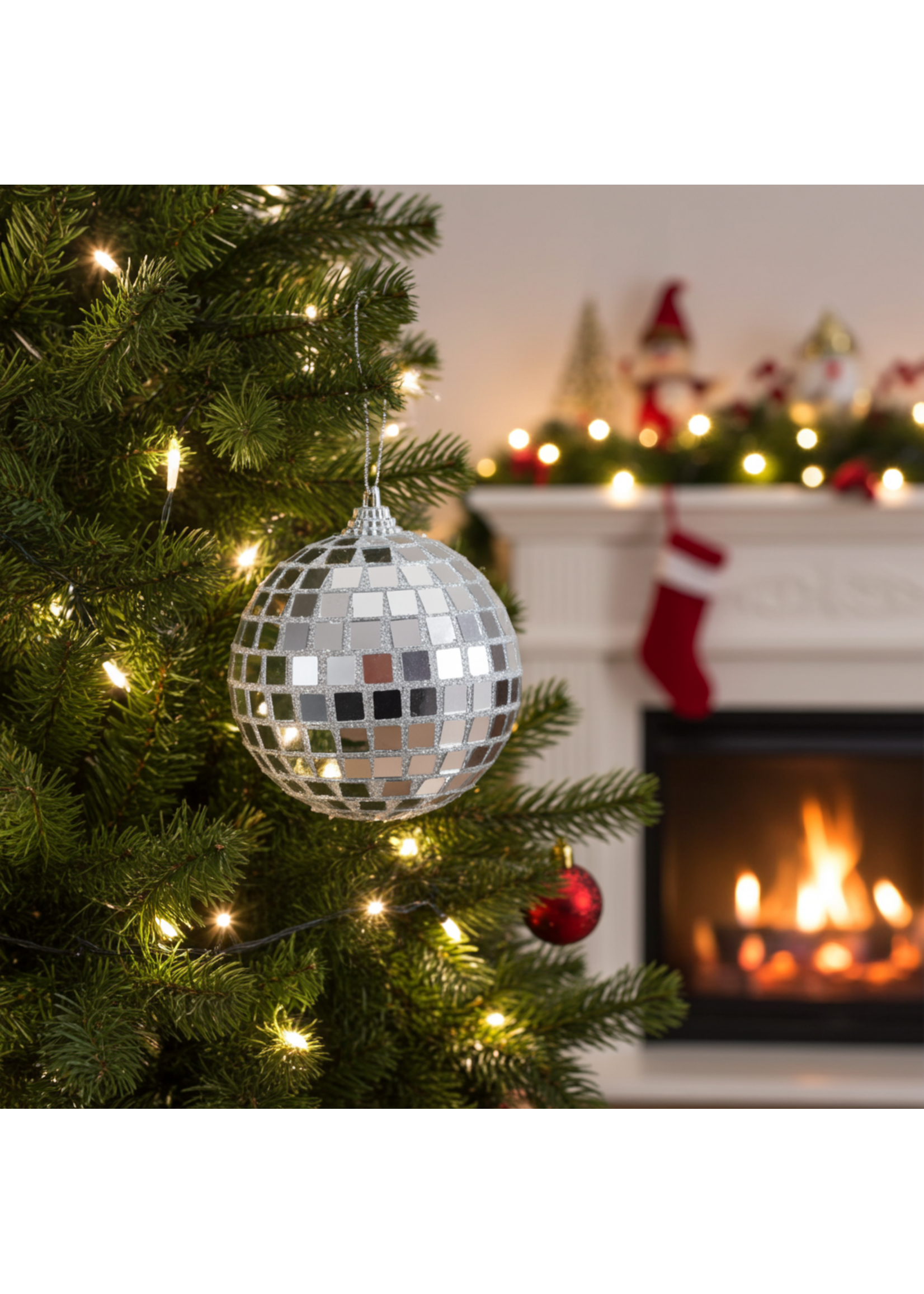 Decoris Disco Mirror Ball Bauble 8cm foam fabric