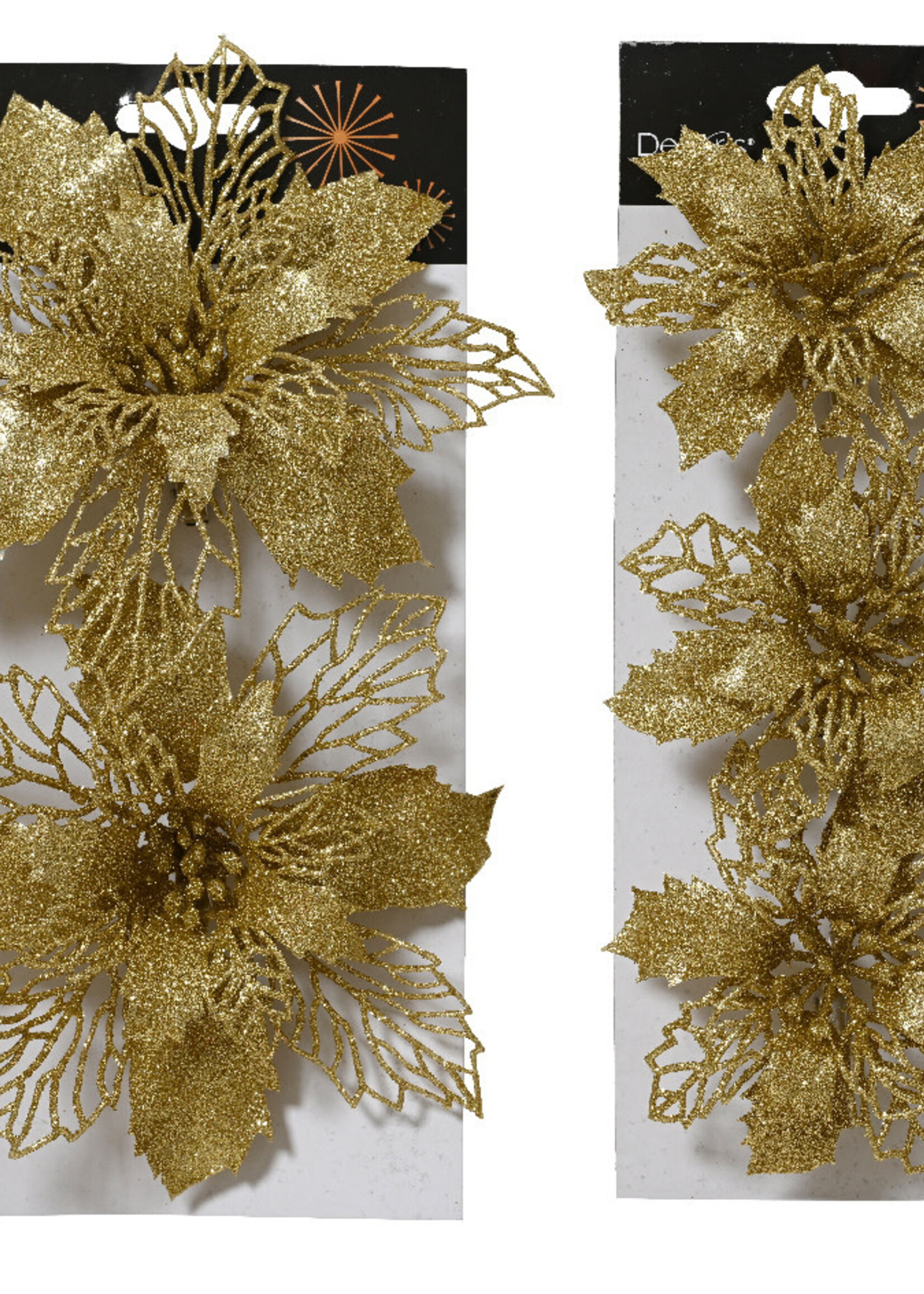 Decoris Gold Poinsettia Clip on - Two styles price is for one