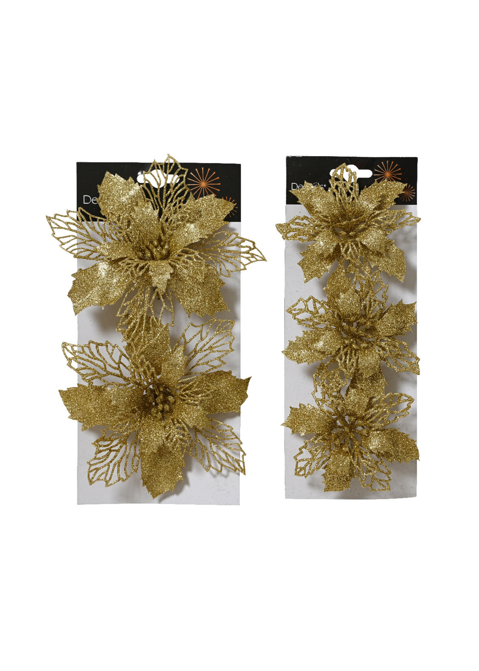 Decoris Gold Poinsettia Clip on - Two styles price is for one