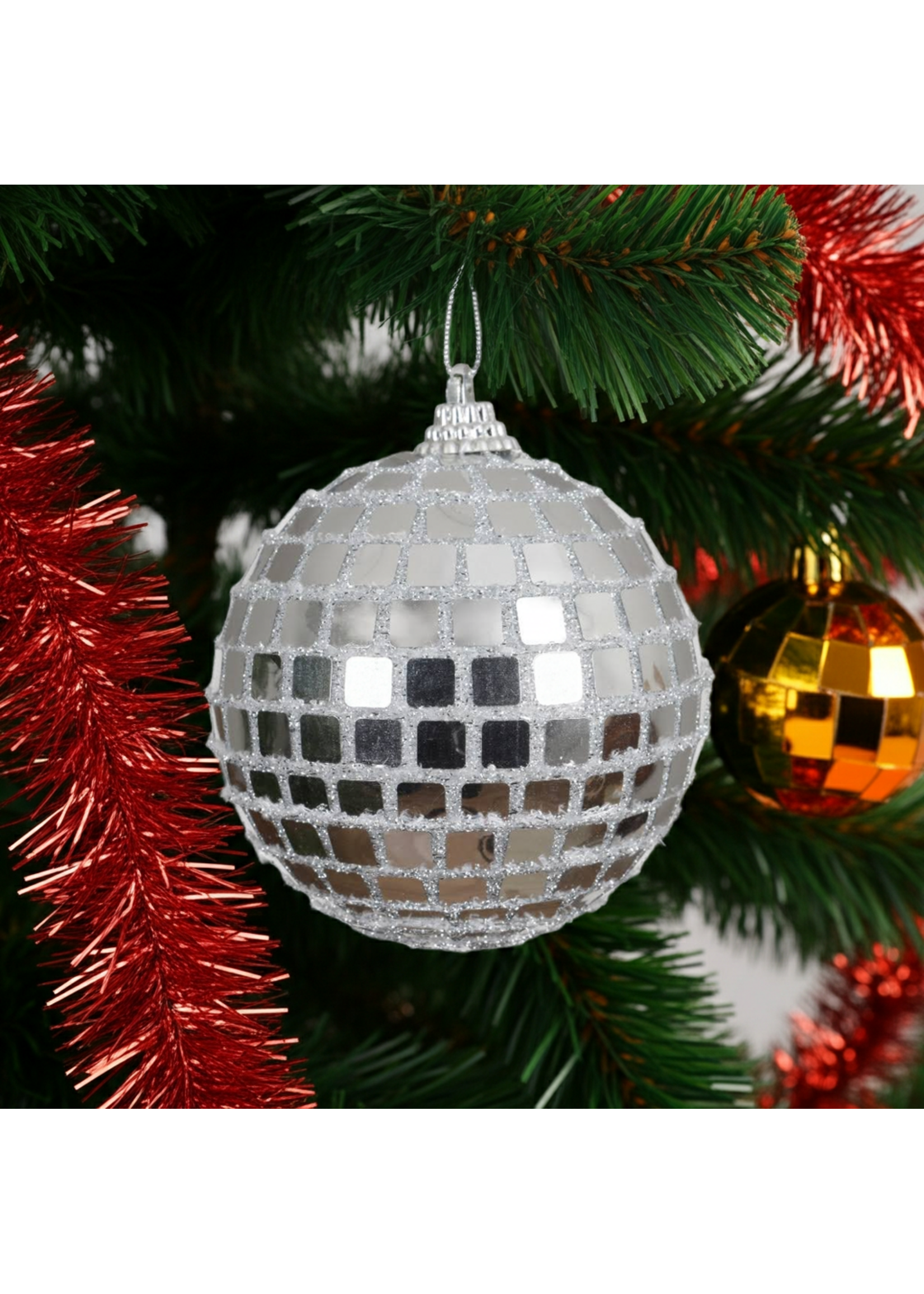 Decoris Disco Mirror Ball Bauble 8cm foam fabric