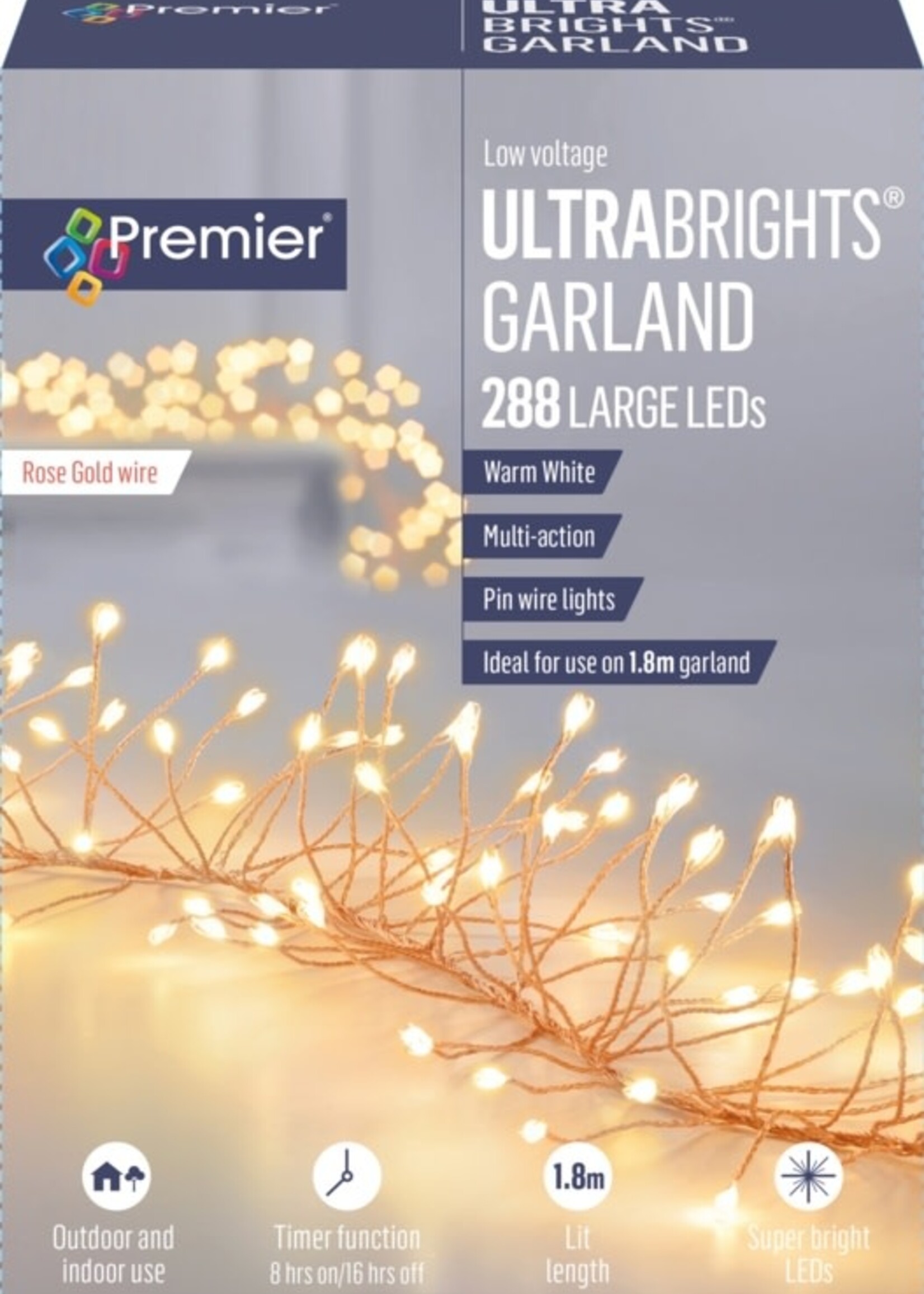 Premier Multi Action Ultra Brights Rose Gold Wire  Warm White 288 LEDs