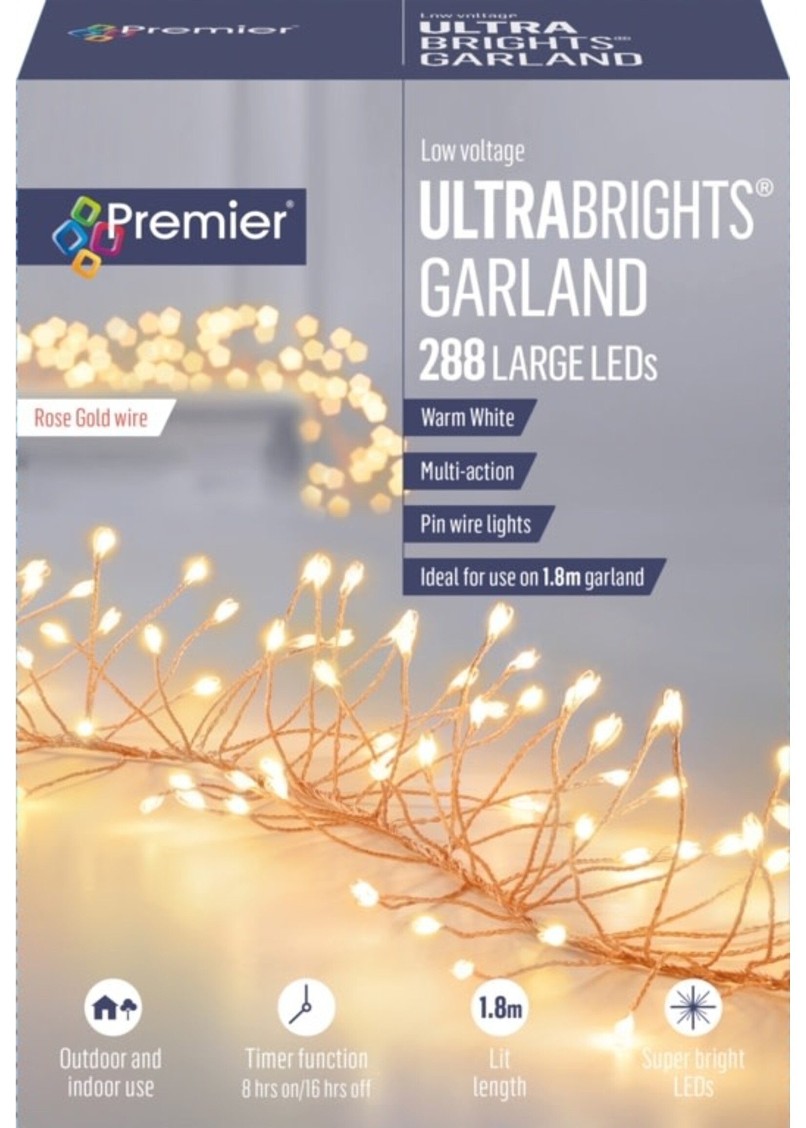 Premier Multi Action Ultra Brights Rose Gold Wire  Warm White 288 LEDs