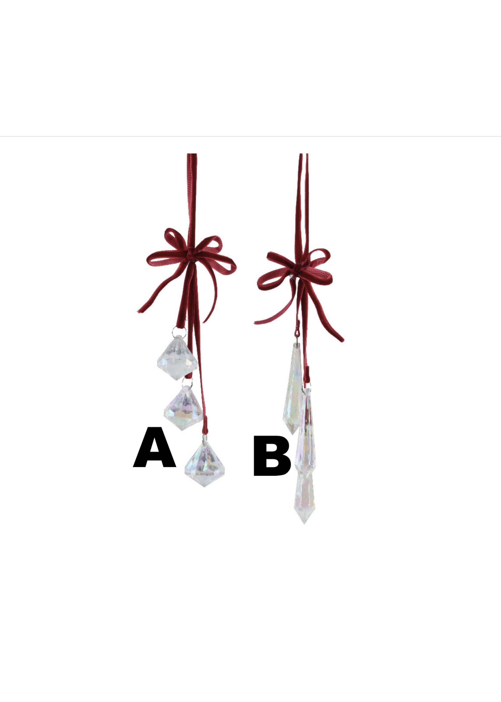 Decoris Red Velvet Bow With Hanging Crystals - Price is for one