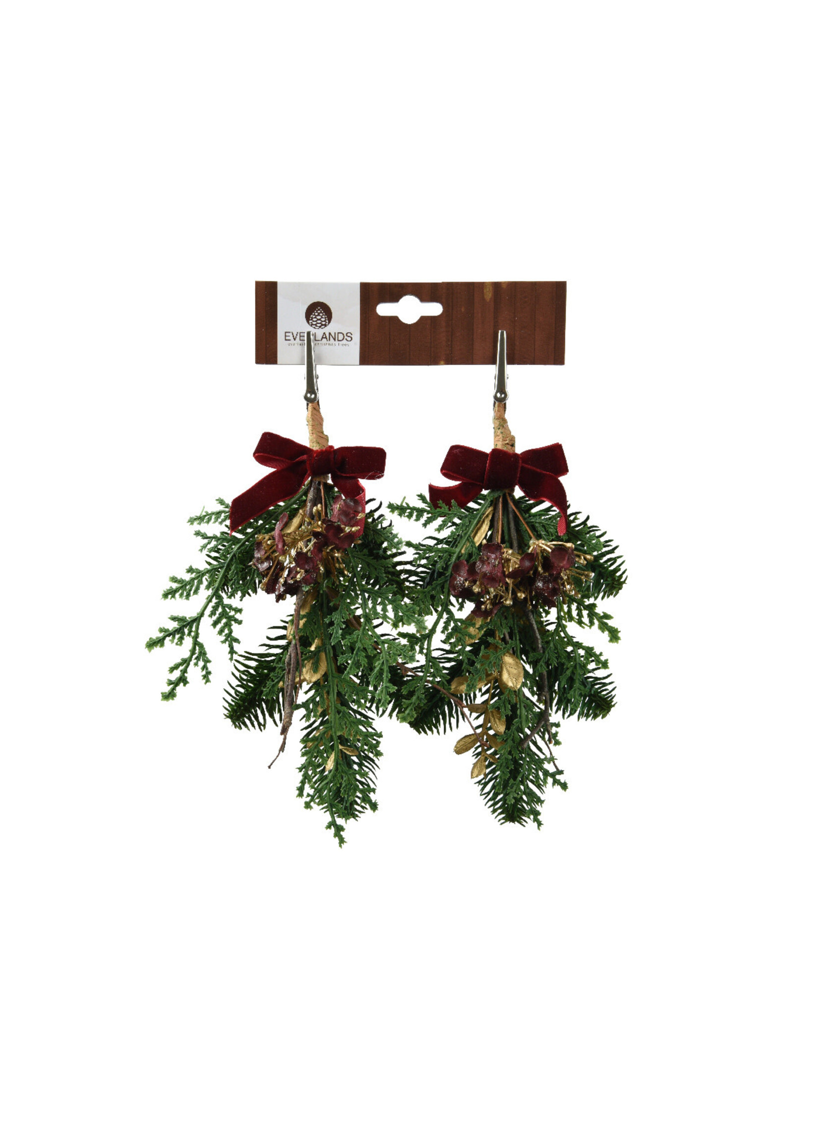 Everlands Foliage With Maroon Bow Clip 2 Pack