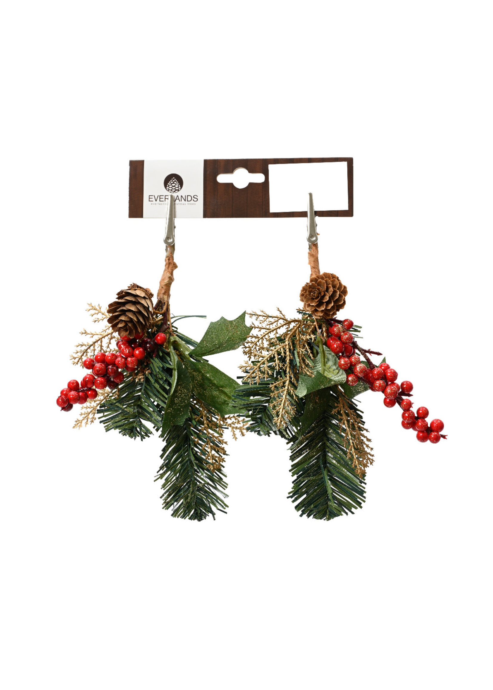 Everlands Red Berries With Foliage Clips Set of 2