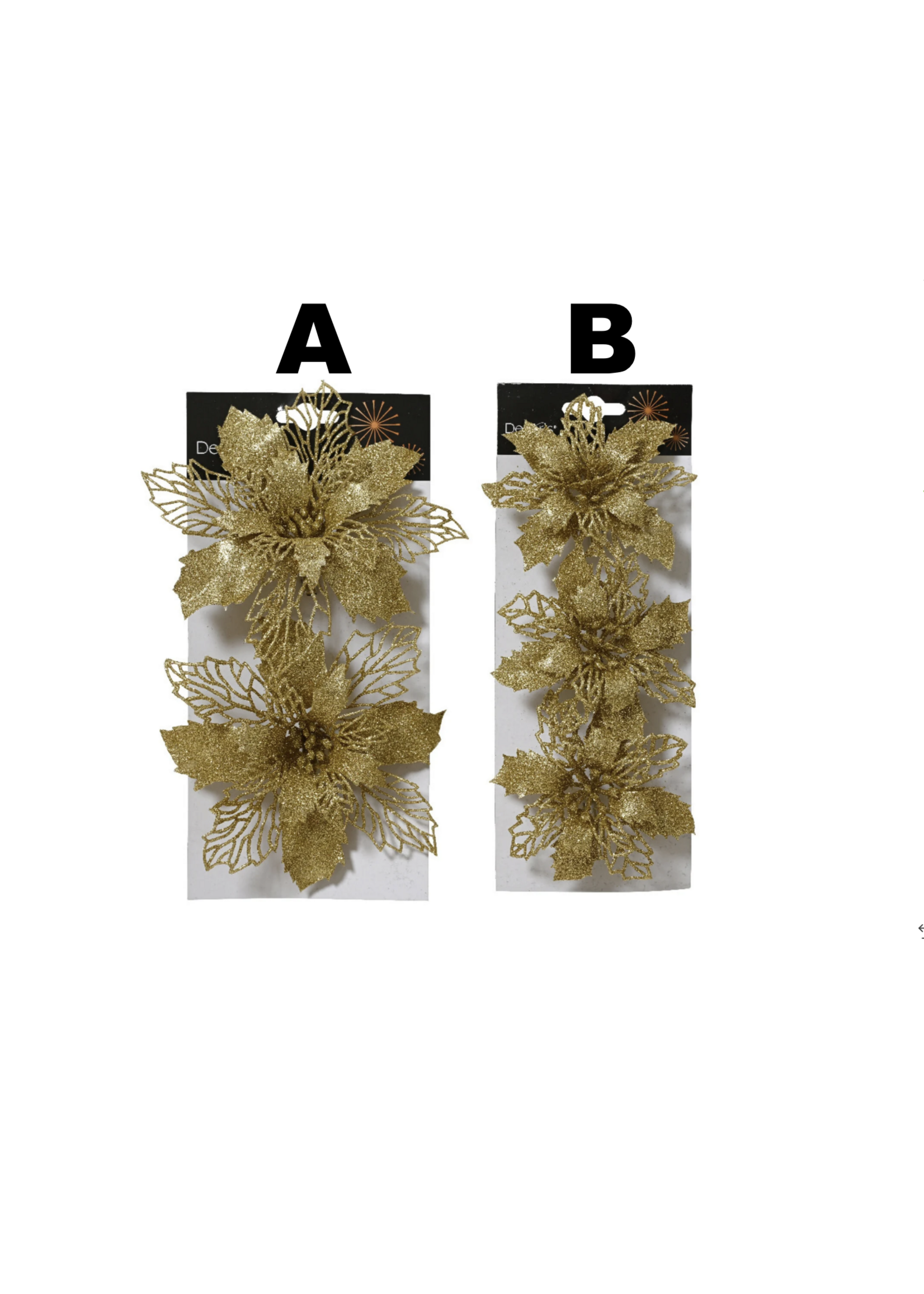 Decoris Gold Poinsettia Clip on - Two styles price is for one