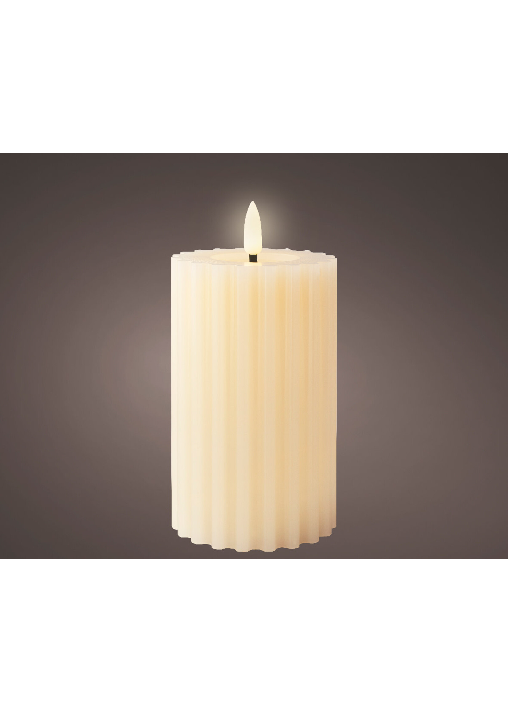 Lumineo Ribbed Battery Candle Cream LED 15cm