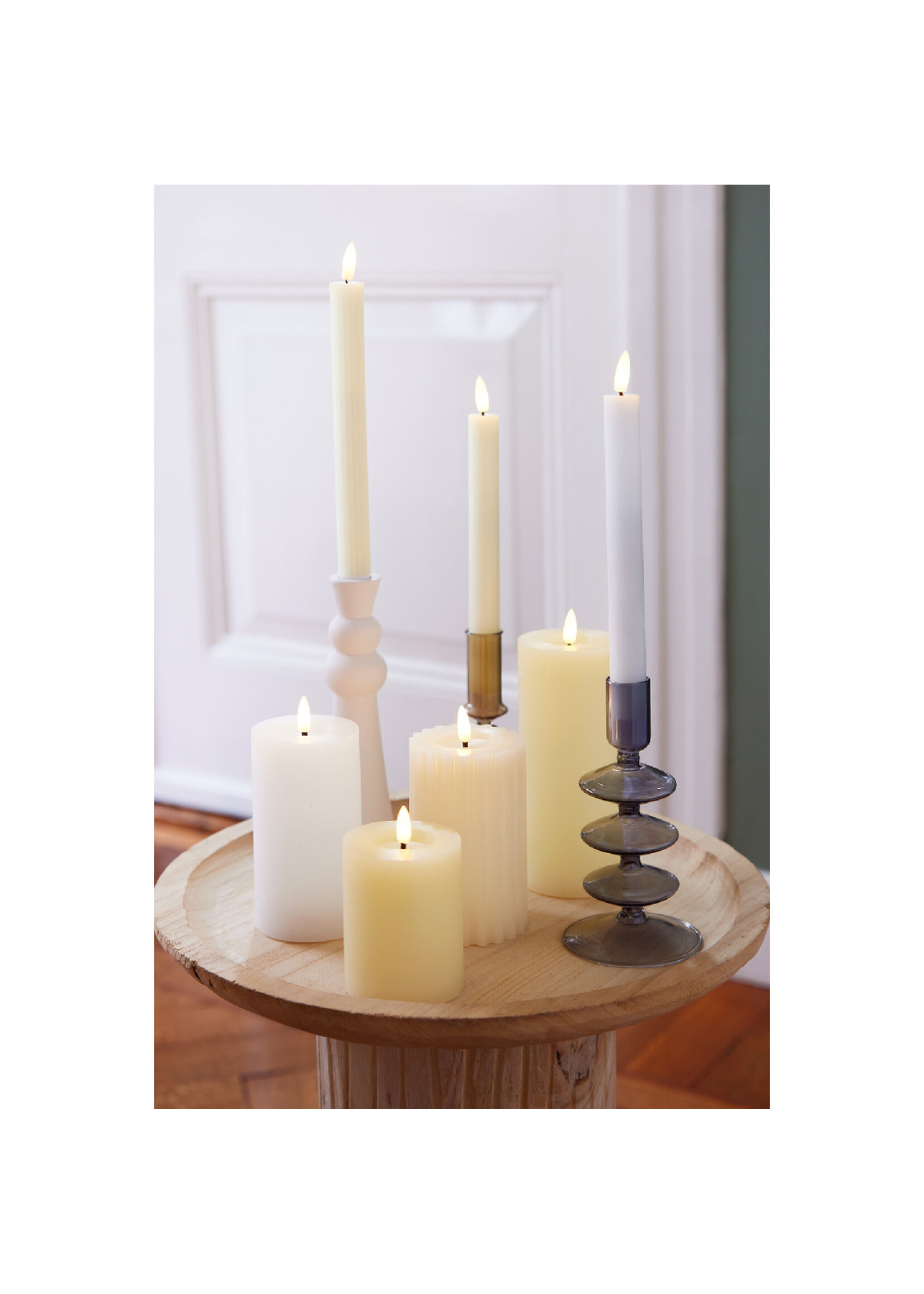 Lumineo Ribbed Battery Candle Cream LED 15cm