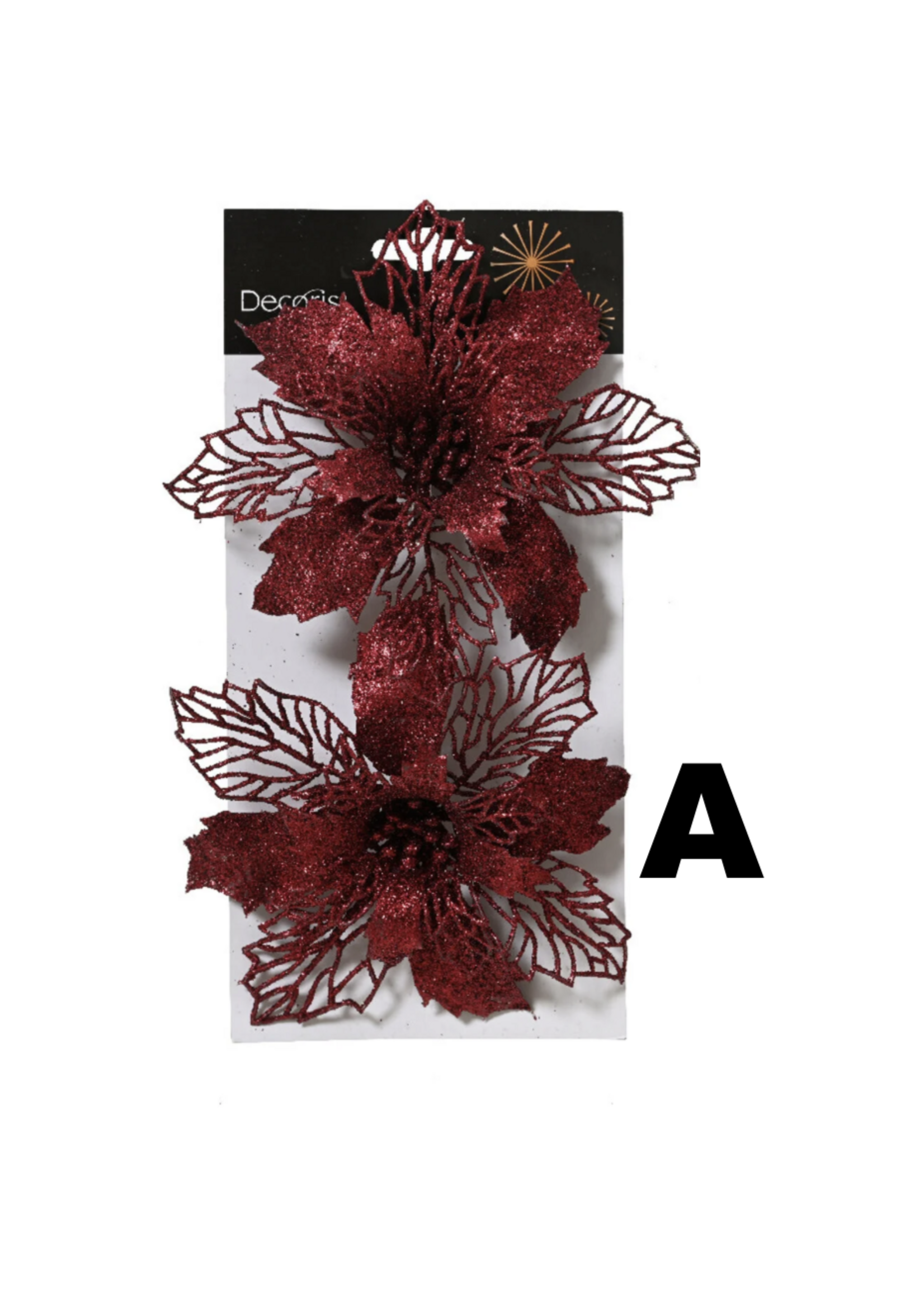 Poinsettia Oxblood Red Clip On Plastic - pack of 2 or pack of 3 - Price for one style pack only
