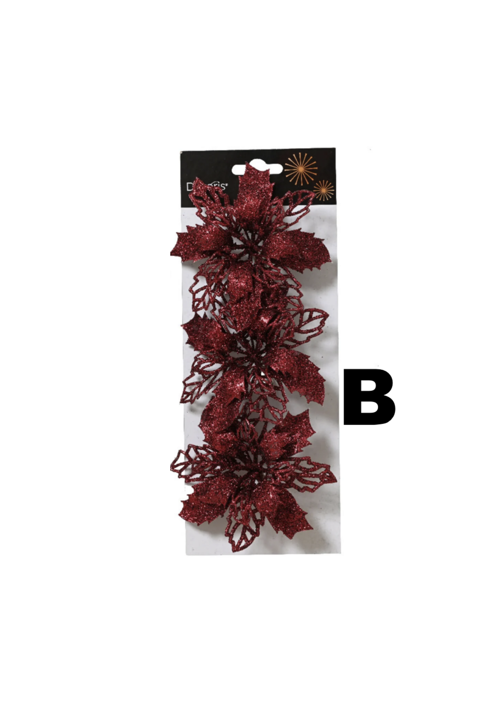 Poinsettia Oxblood Red Clip On Plastic - pack of 2 or pack of 3 - Price for one style pack only